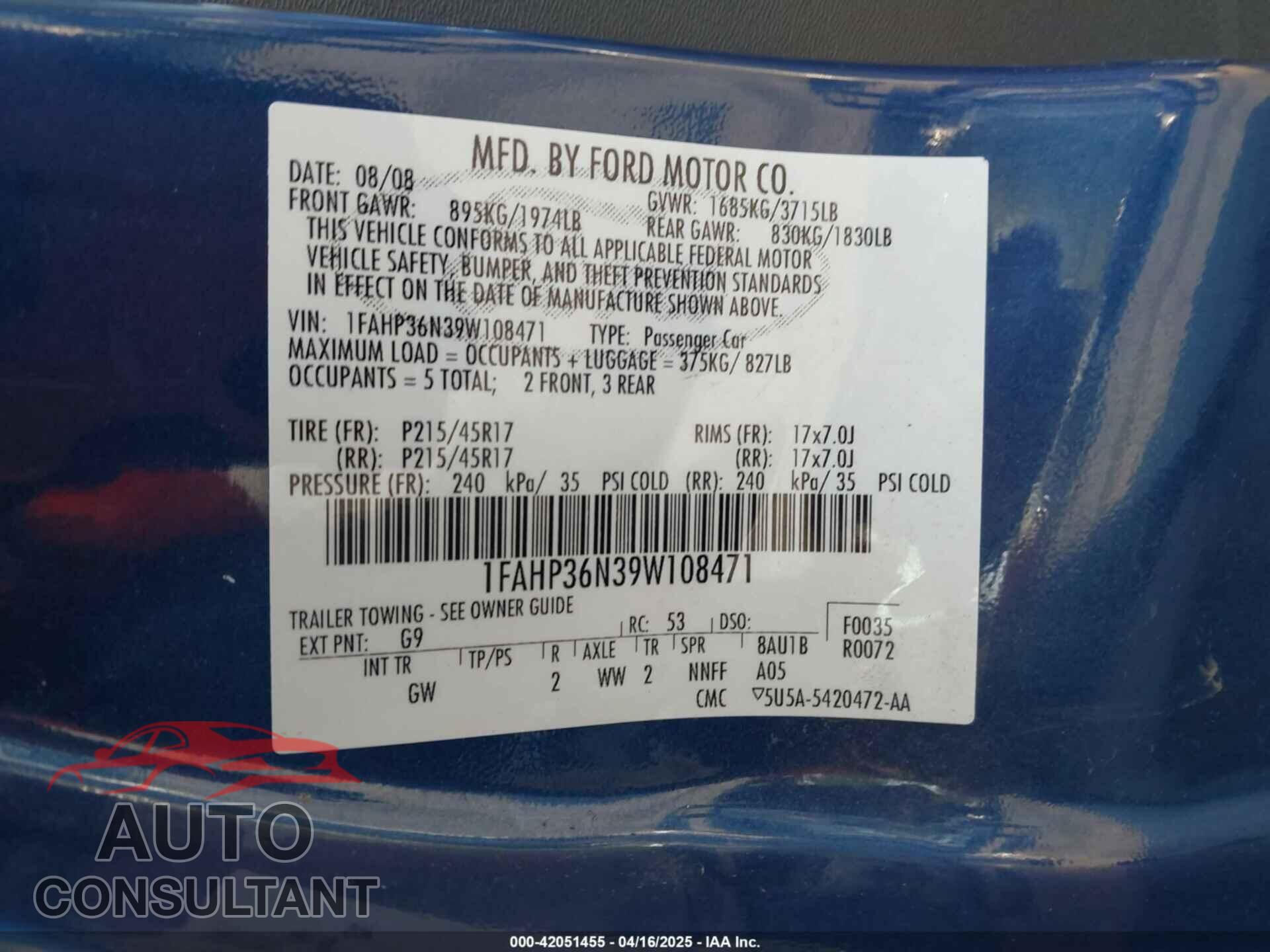 FORD FOCUS 2009 - 1FAHP36N39W108471