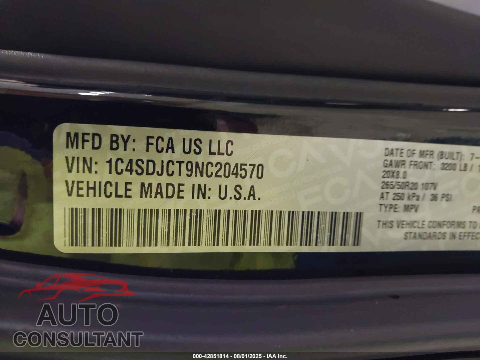 DODGE DURANGO 2022 - 1C4SDJCT9NC204570