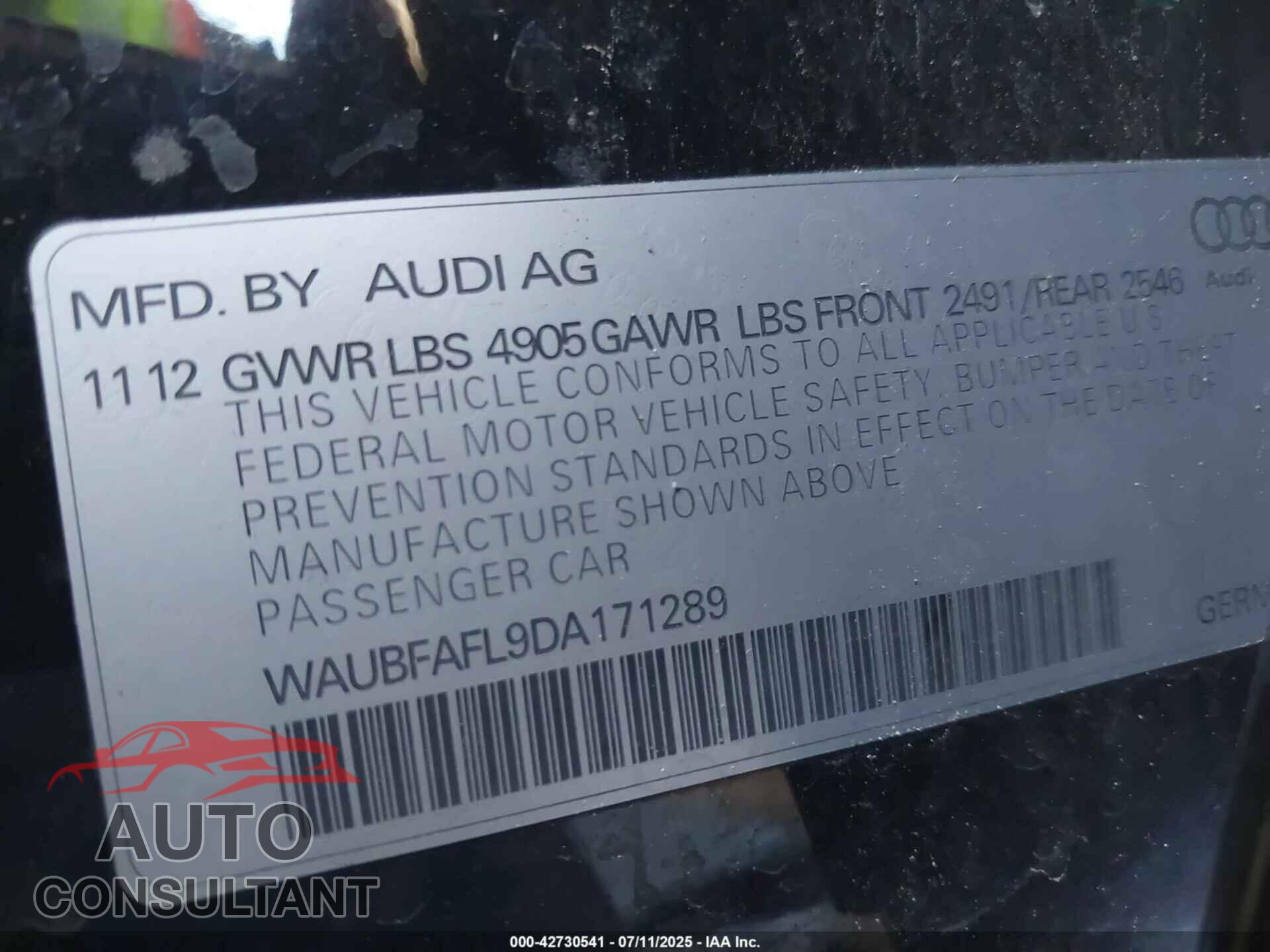 AUDI A4 2013 - WAUBFAFL9DA171289