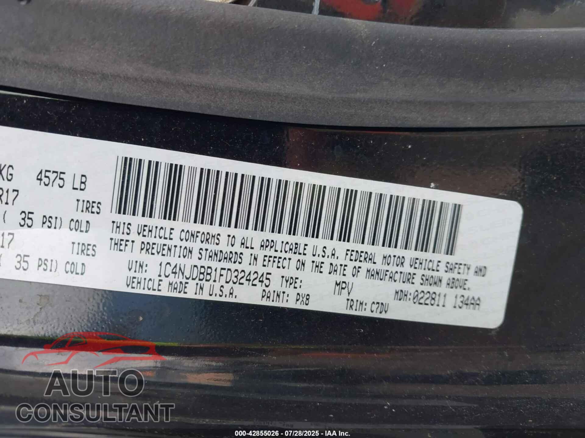 JEEP COMPASS 2015 - 1C4NJDBB1FD324245