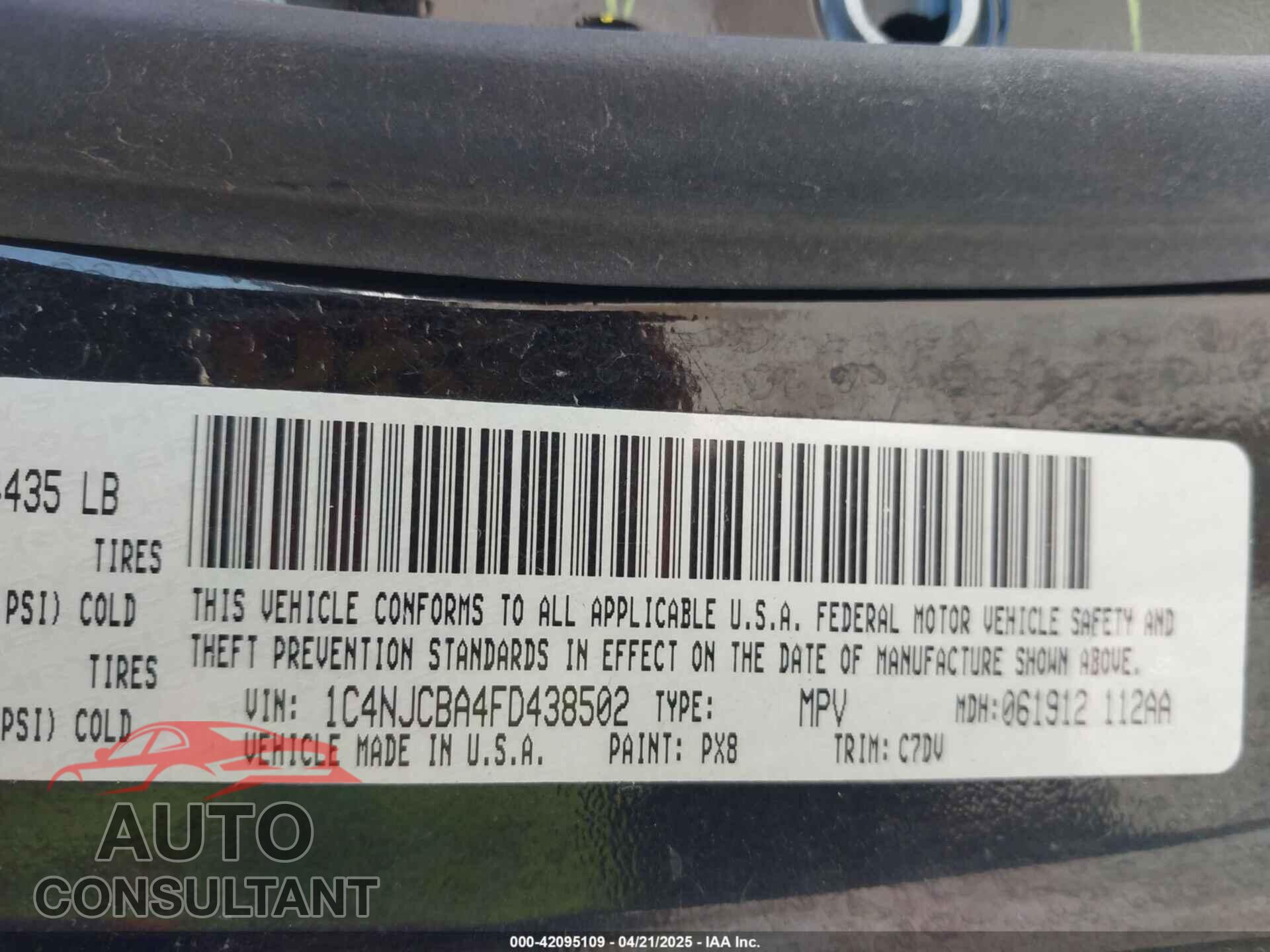JEEP COMPASS 2015 - 1C4NJCBA4FD438502