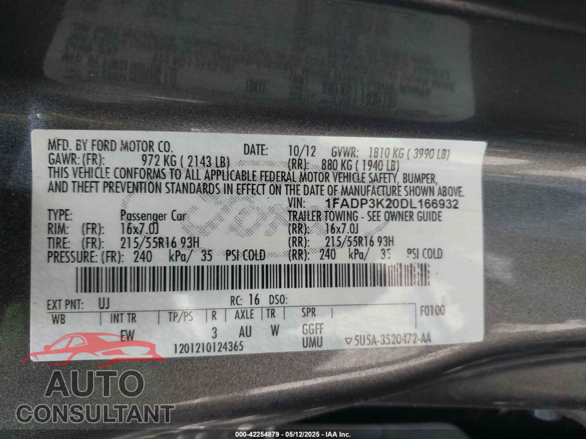 FORD FOCUS 2013 - 1FADP3K20DL166932