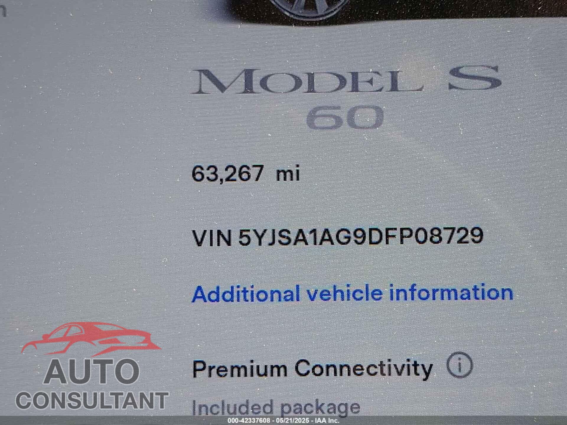 TESLA MODEL S 2013 - 5YJSA1AG9DFP08729