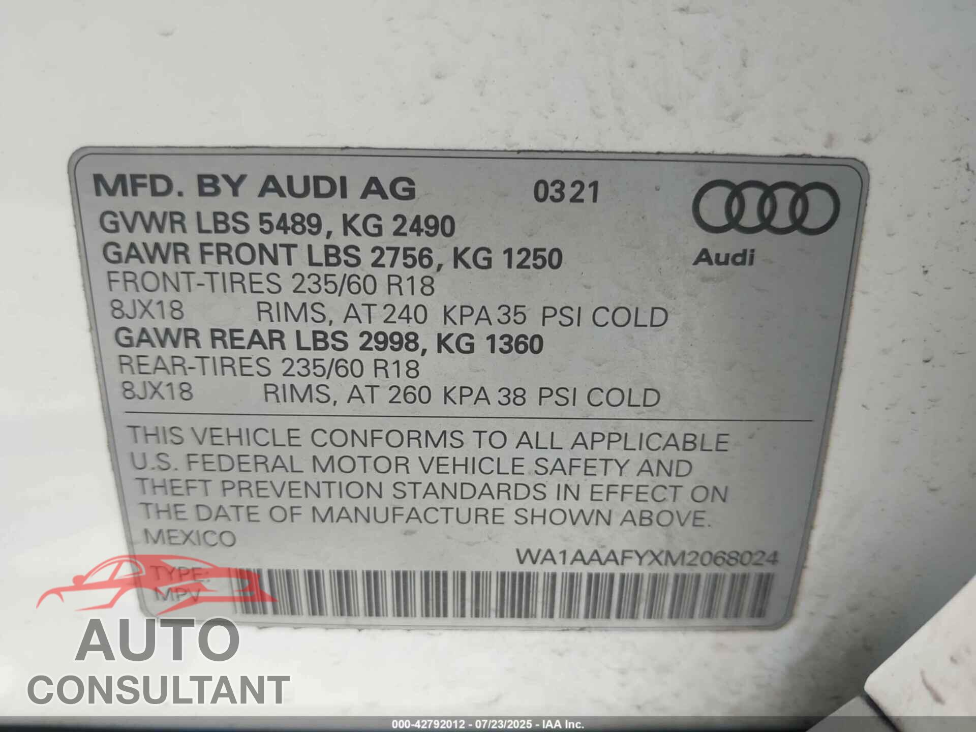 AUDI Q5 2021 - WA1AAAFYXM2068024