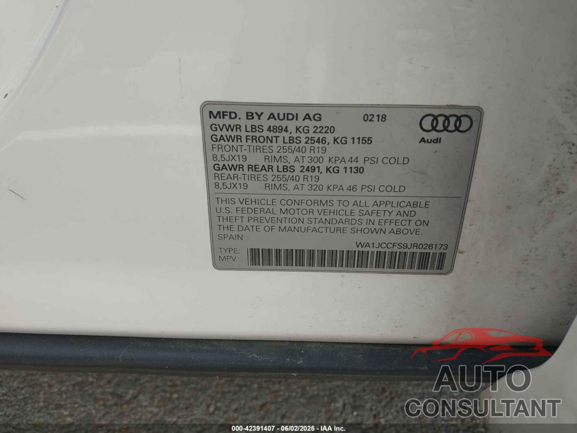 AUDI Q3 2018 - WA1JCCFS9JR026173