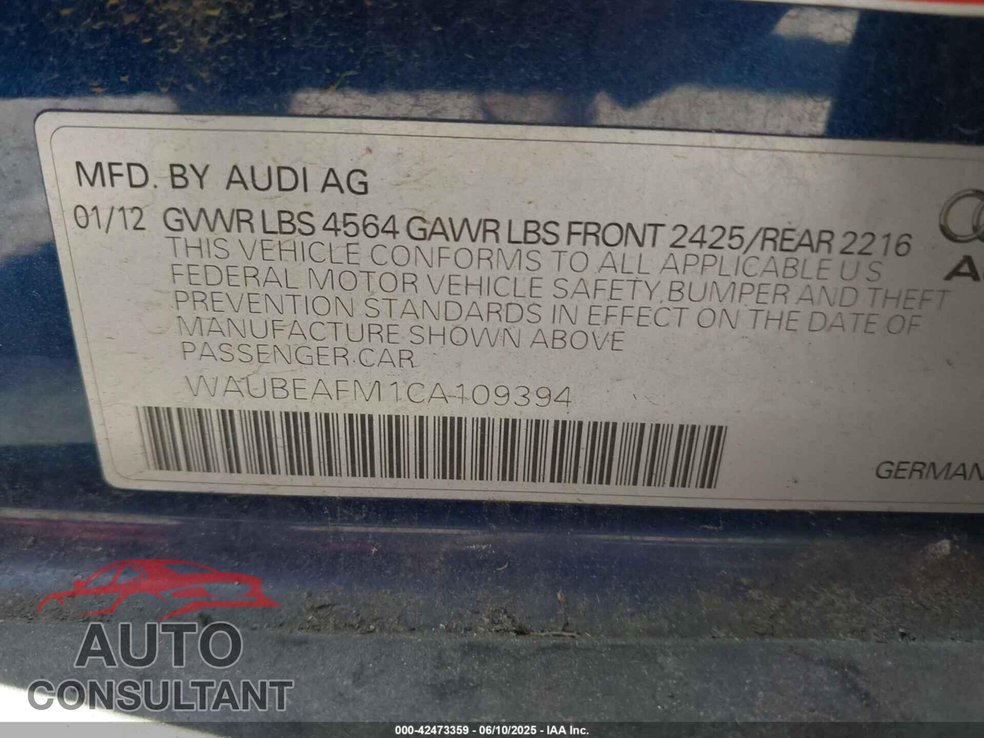 AUDI A3 2012 - WAUBEAFM1CA109394