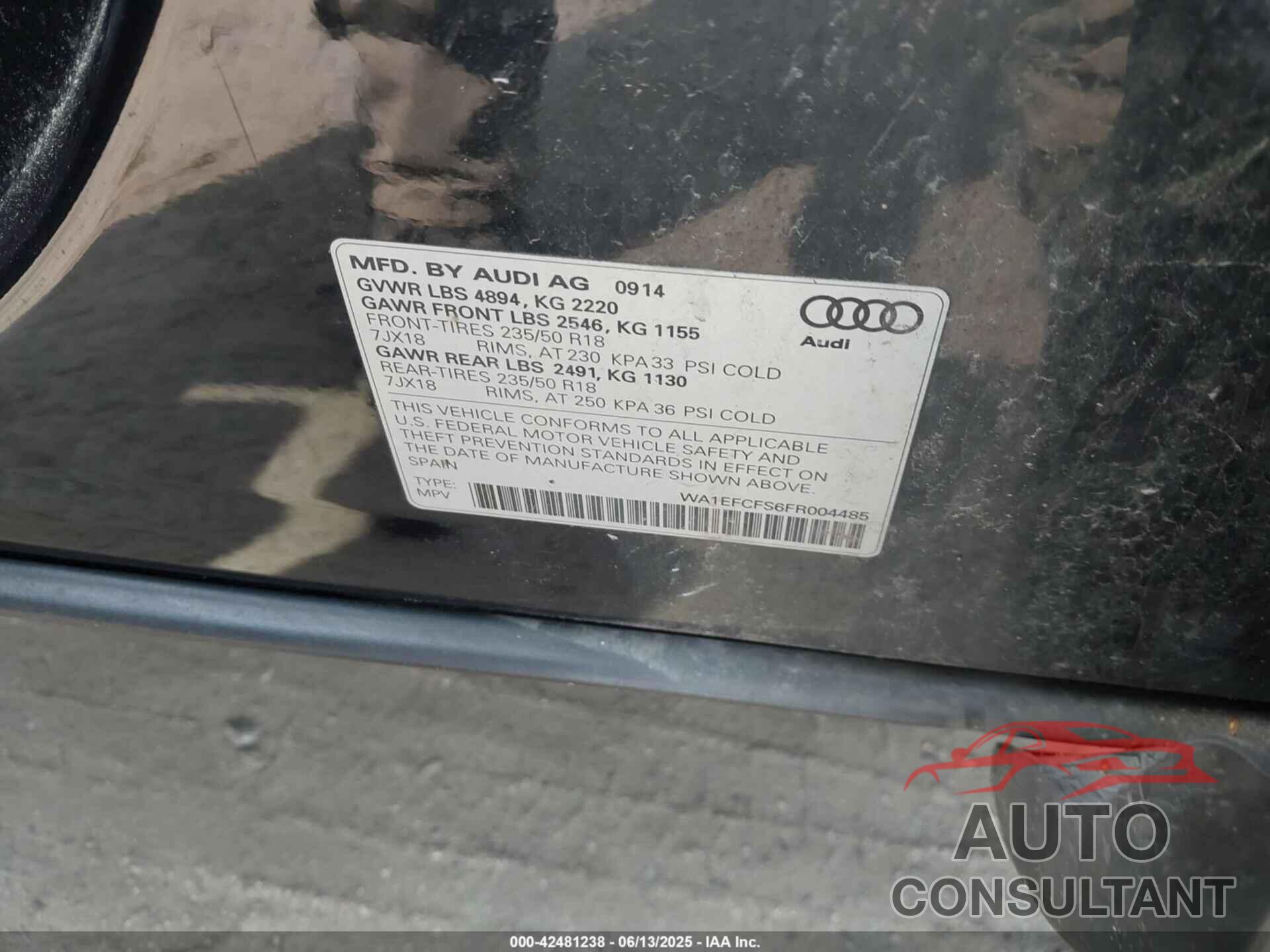 AUDI Q3 2015 - WA1EFCFS6FR004485