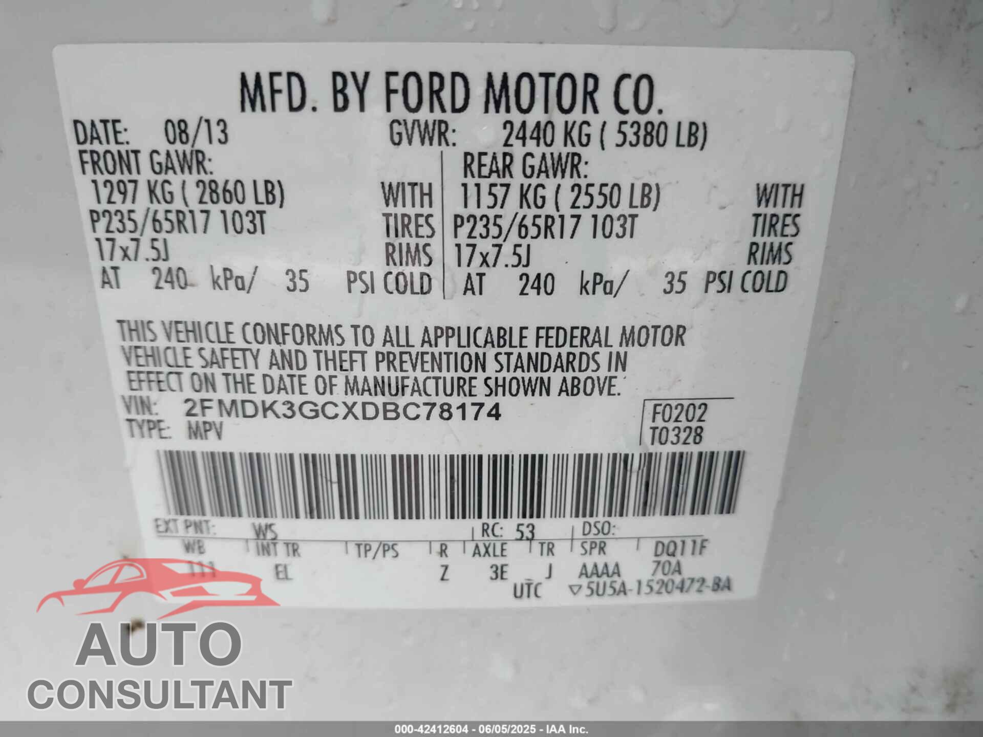 FORD EDGE 2013 - 2FMDK3GCXDBC78174