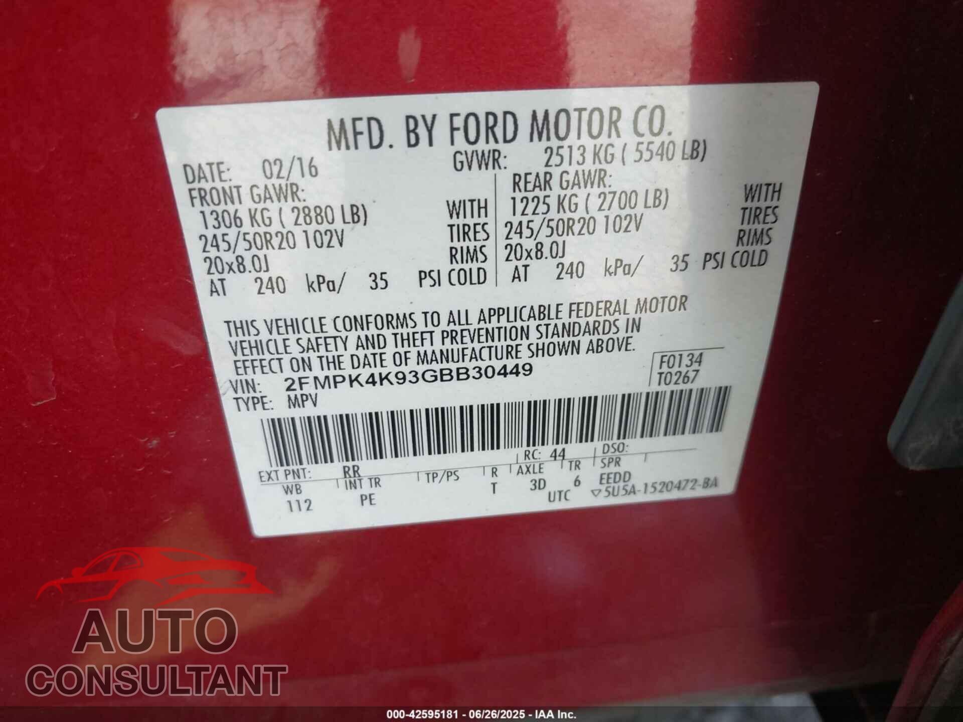 FORD EDGE 2016 - 2FMPK4K93GBB30449