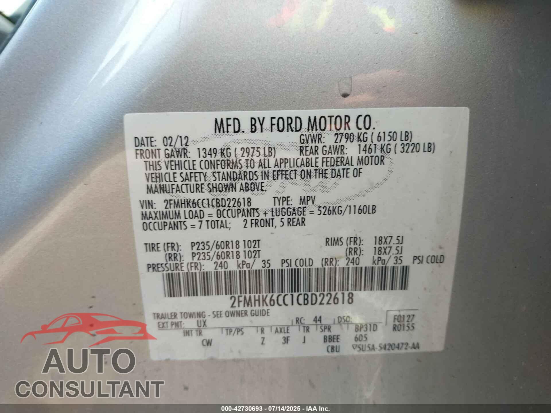 FORD FLEX 2012 - 2FMHK6CC1CBD22618