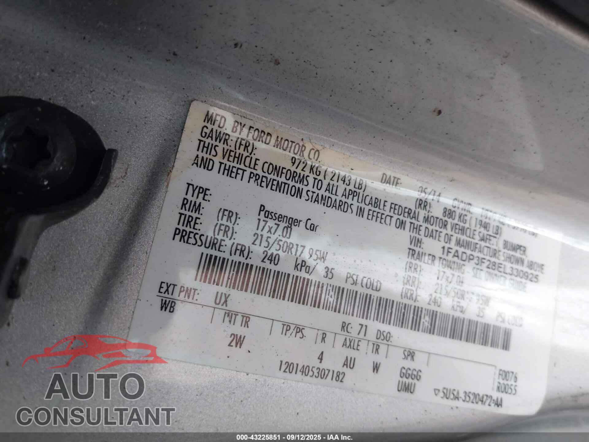 FORD FOCUS 2014 - 1FADP3F28EL330925