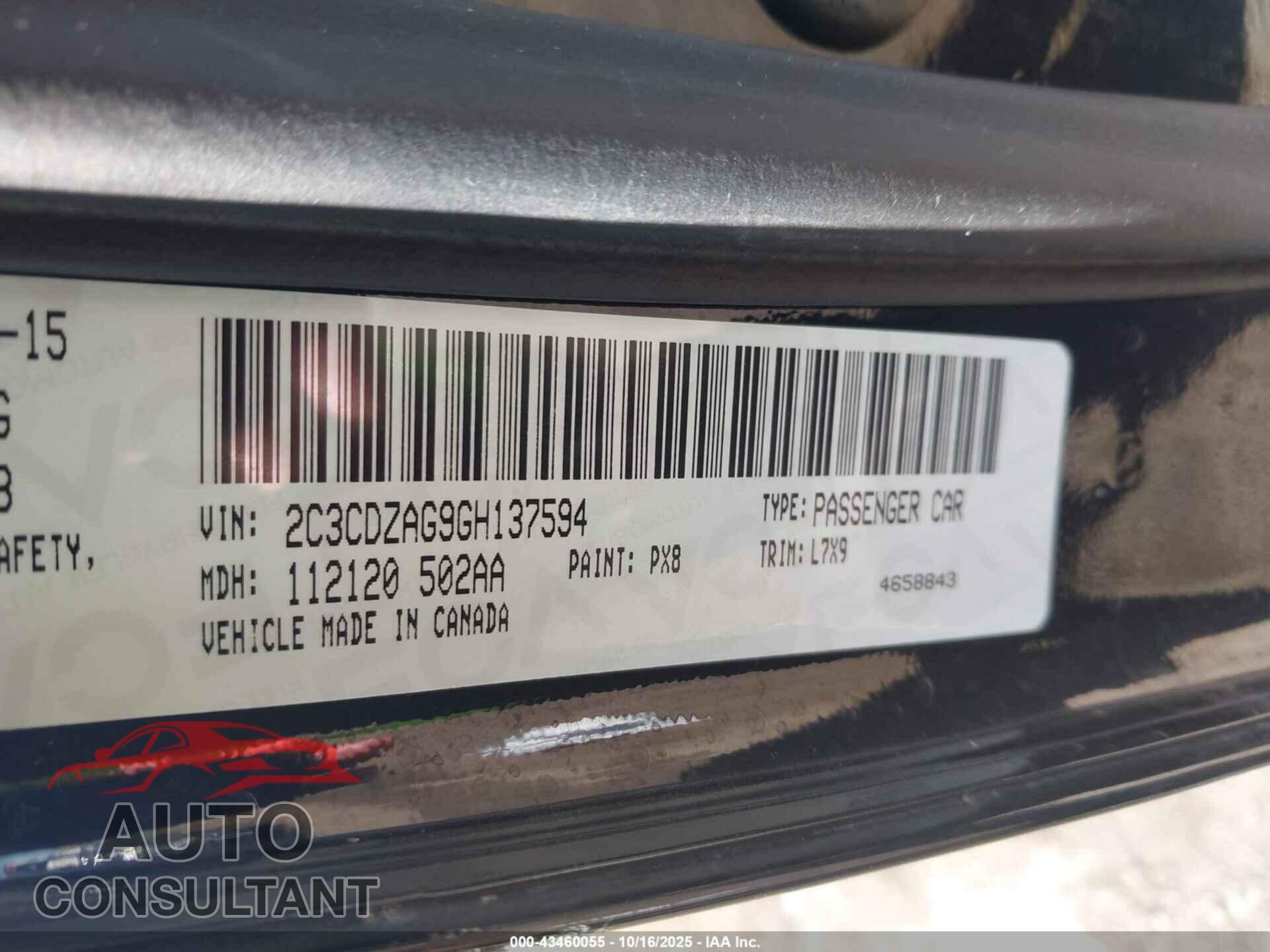 DODGE CHALLENGER 2016 - 2C3CDZAG9GH137594