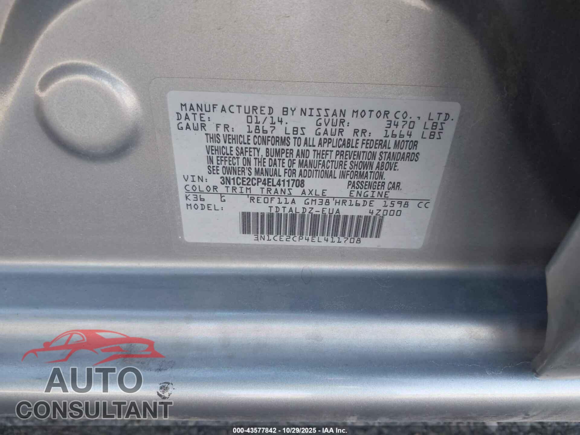 NISSAN VERSA NOTE 2014 - 3N1CE2CP4EL411708