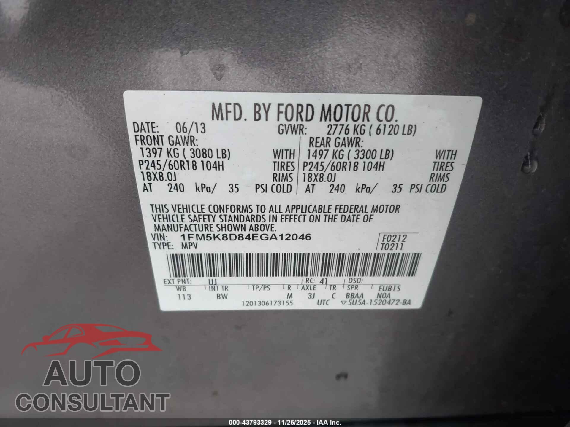 FORD EXPLORER 2014 - 1FM5K8D84EGA12046