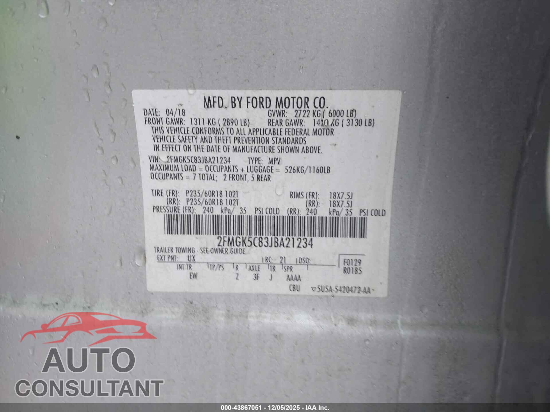 FORD FLEX 2018 - 2FMGK5C83JBA21234