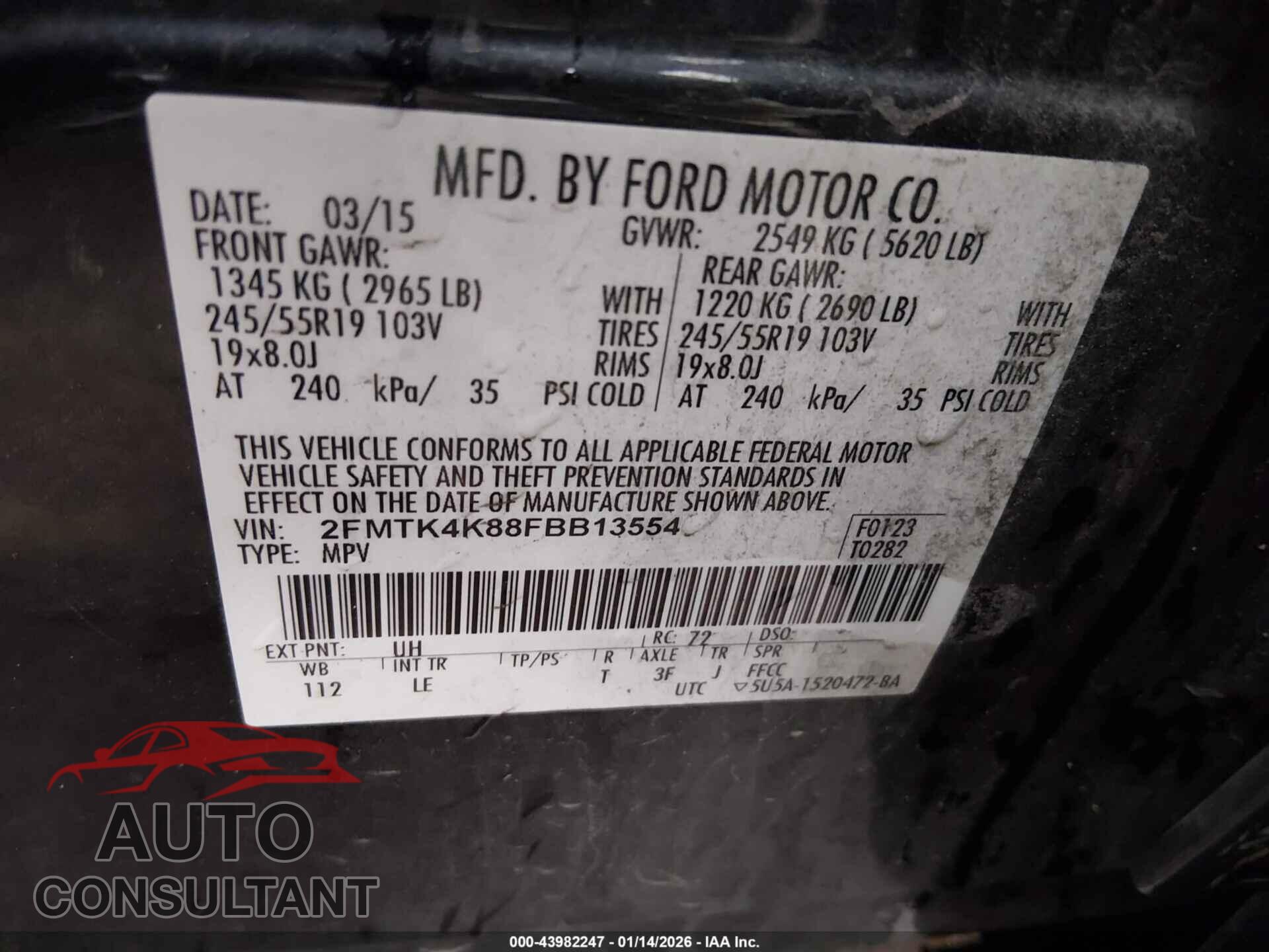 FORD EDGE 2015 - 2FMTK4K88FBB13554