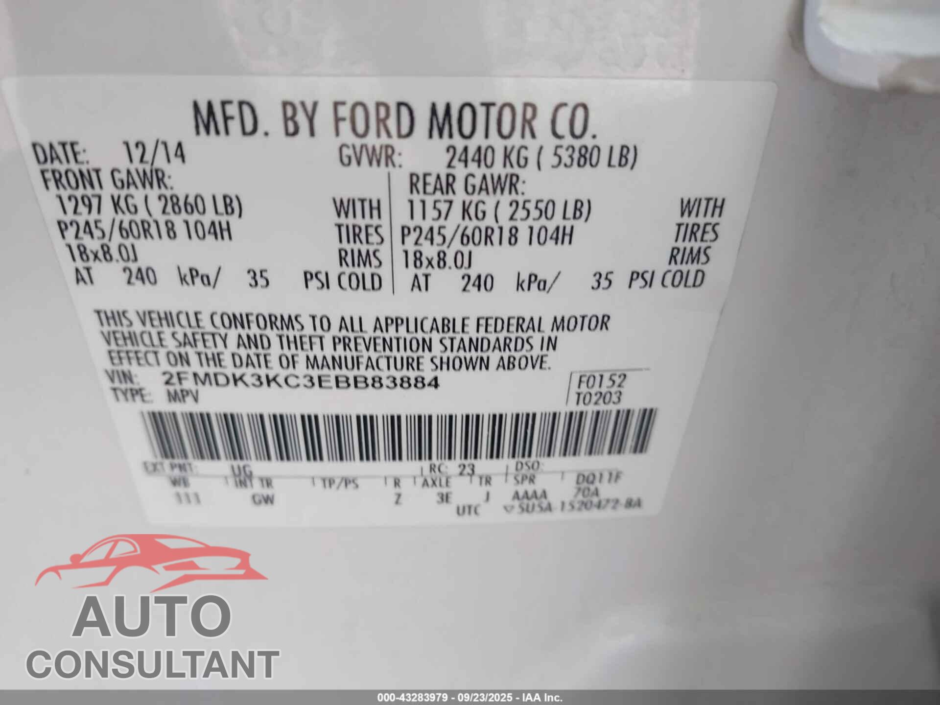 FORD EDGE 2014 - 2FMDK3KC3EBB83884