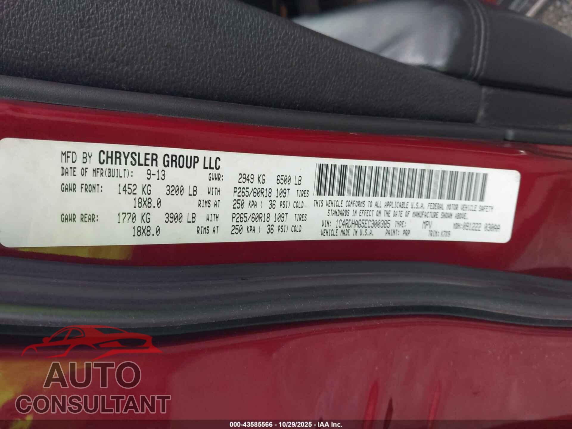 DODGE DURANGO 2014 - 1C4RDHAG5EC300385