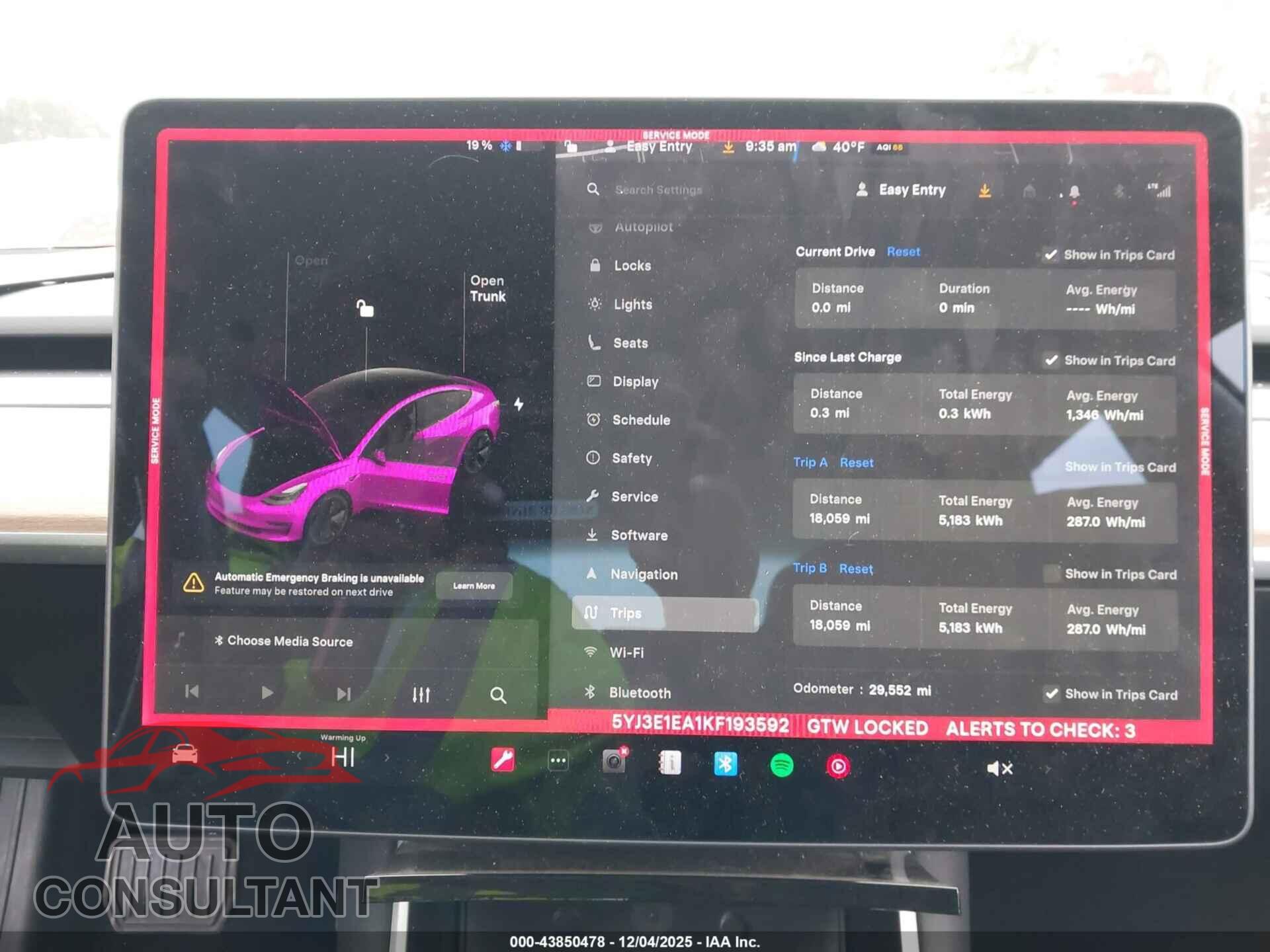 TESLA MODEL 3 2019 - 5YJ3E1EA1KF193592