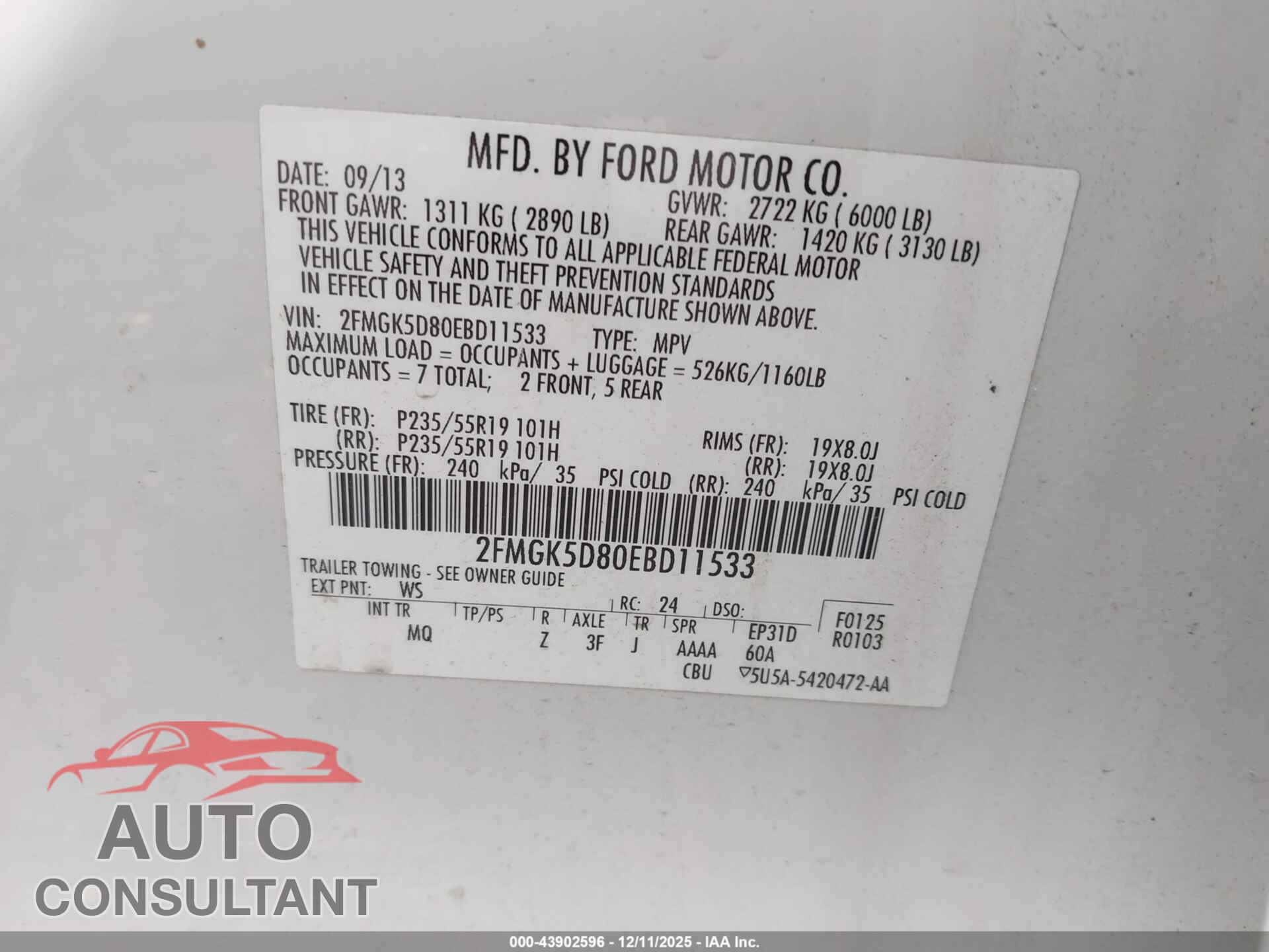 FORD FLEX 2014 - 2FMGK5D80EBD11533