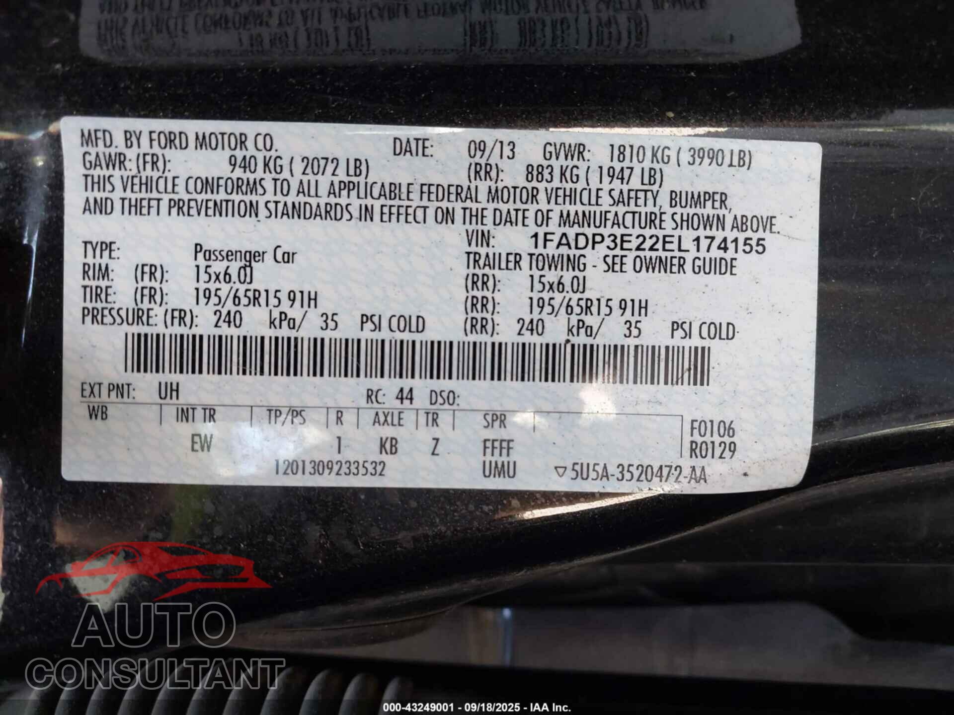 FORD FOCUS 2014 - 1FADP3E22EL174155