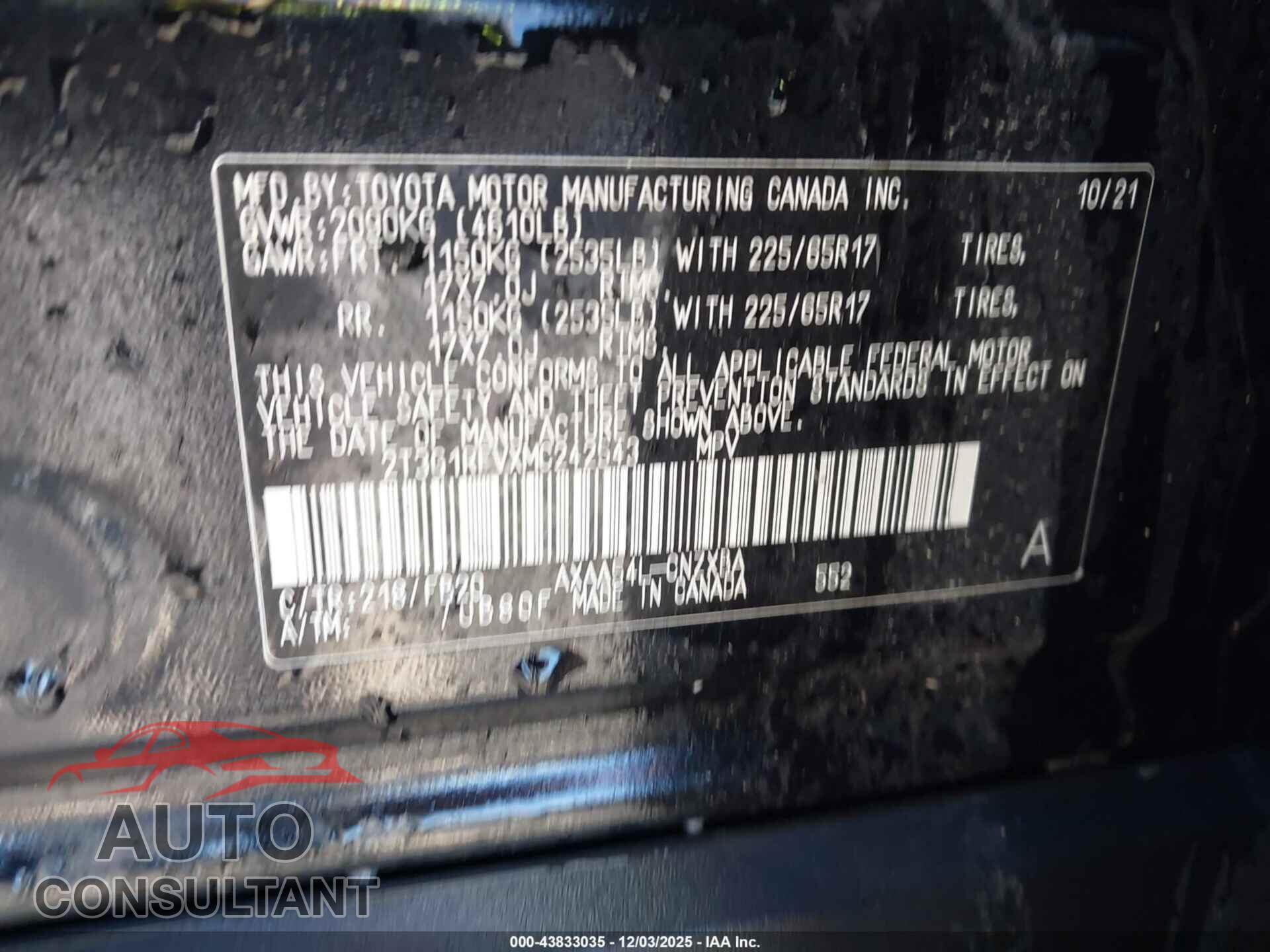 TOYOTA RAV4 2021 - 2T3G1RFVXMC242543