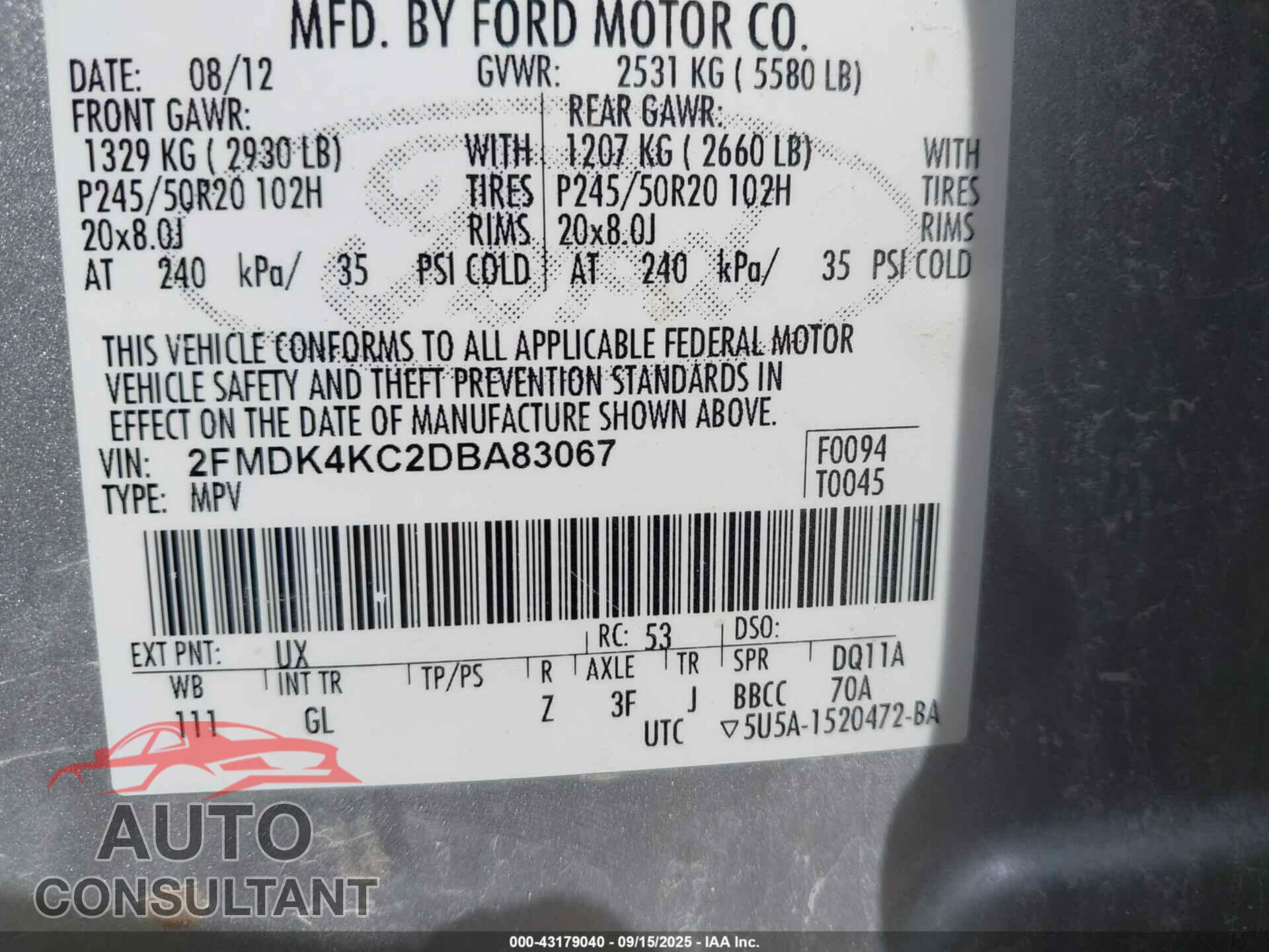 FORD EDGE 2013 - 2FMDK4KC2DBA83067