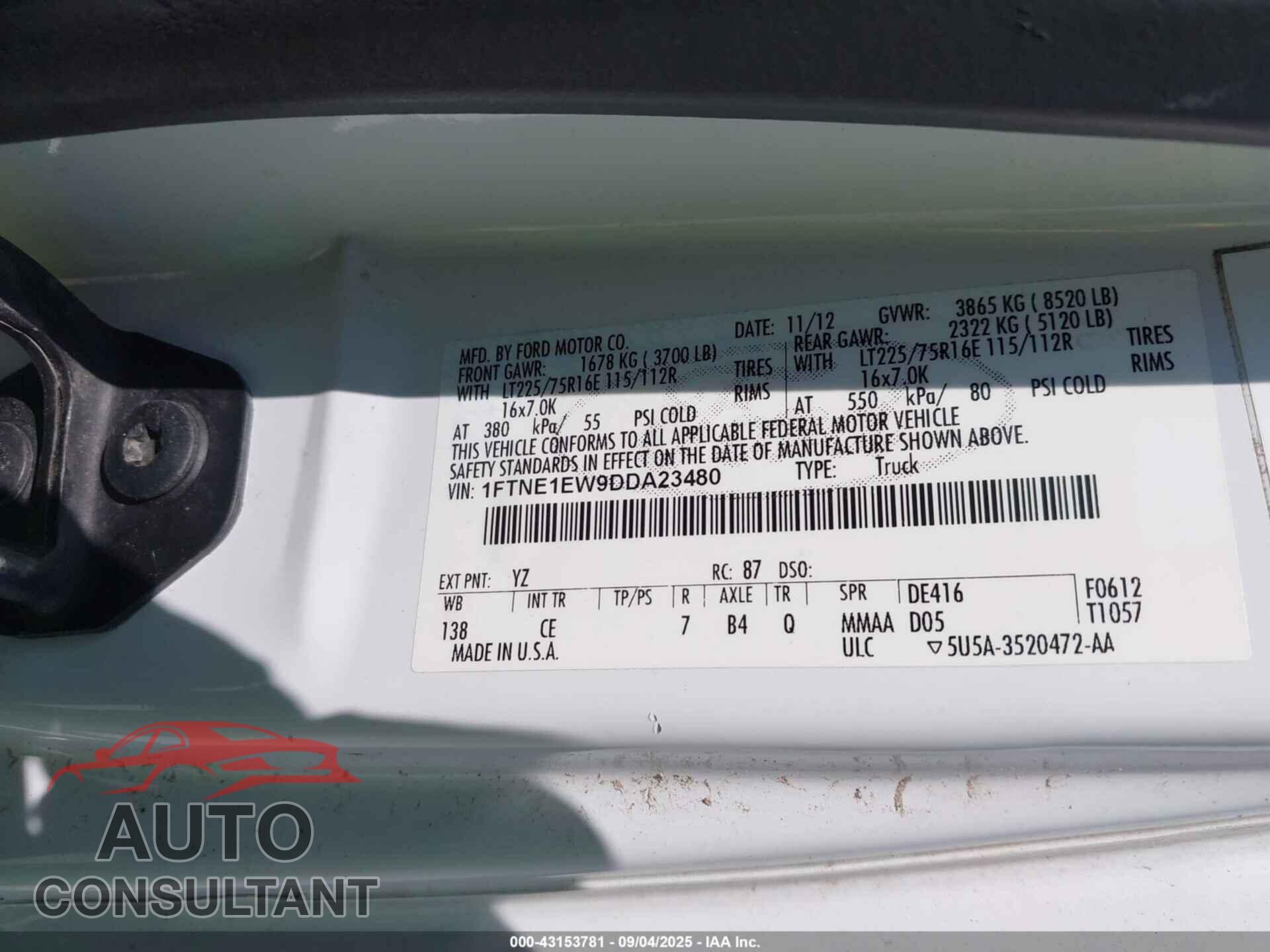 FORD E-150 2013 - 1FTNE1EW9DDA23480