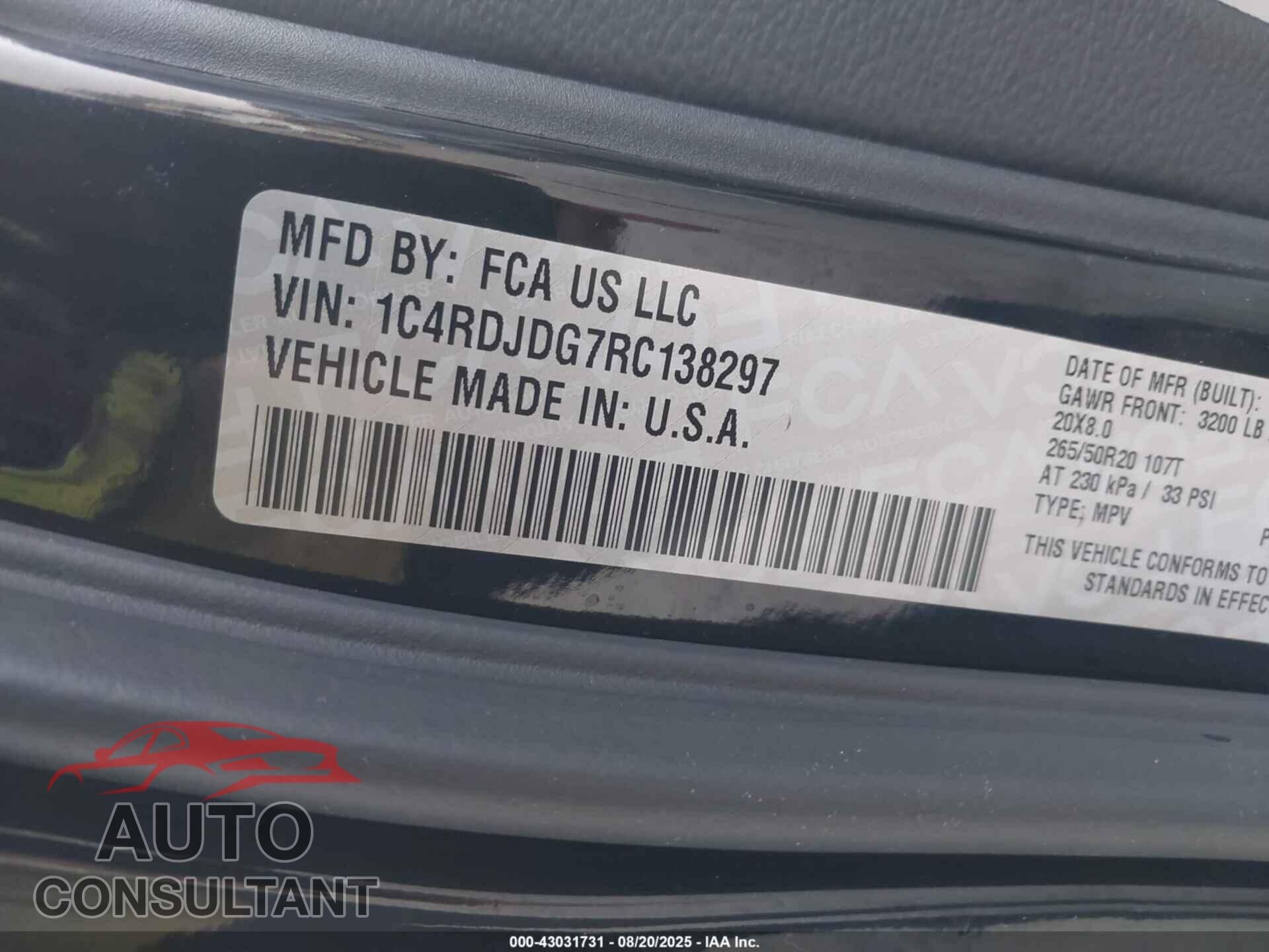 DODGE DURANGO 2024 - 1C4RDJDG7RC138297