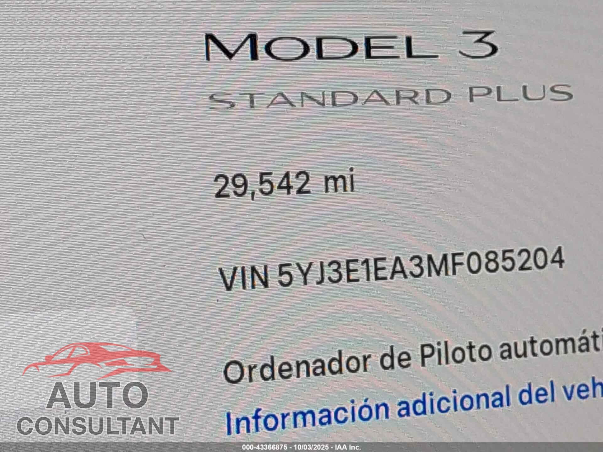 TESLA MODEL 3 2021 - 5YJ3E1EA3MF085204