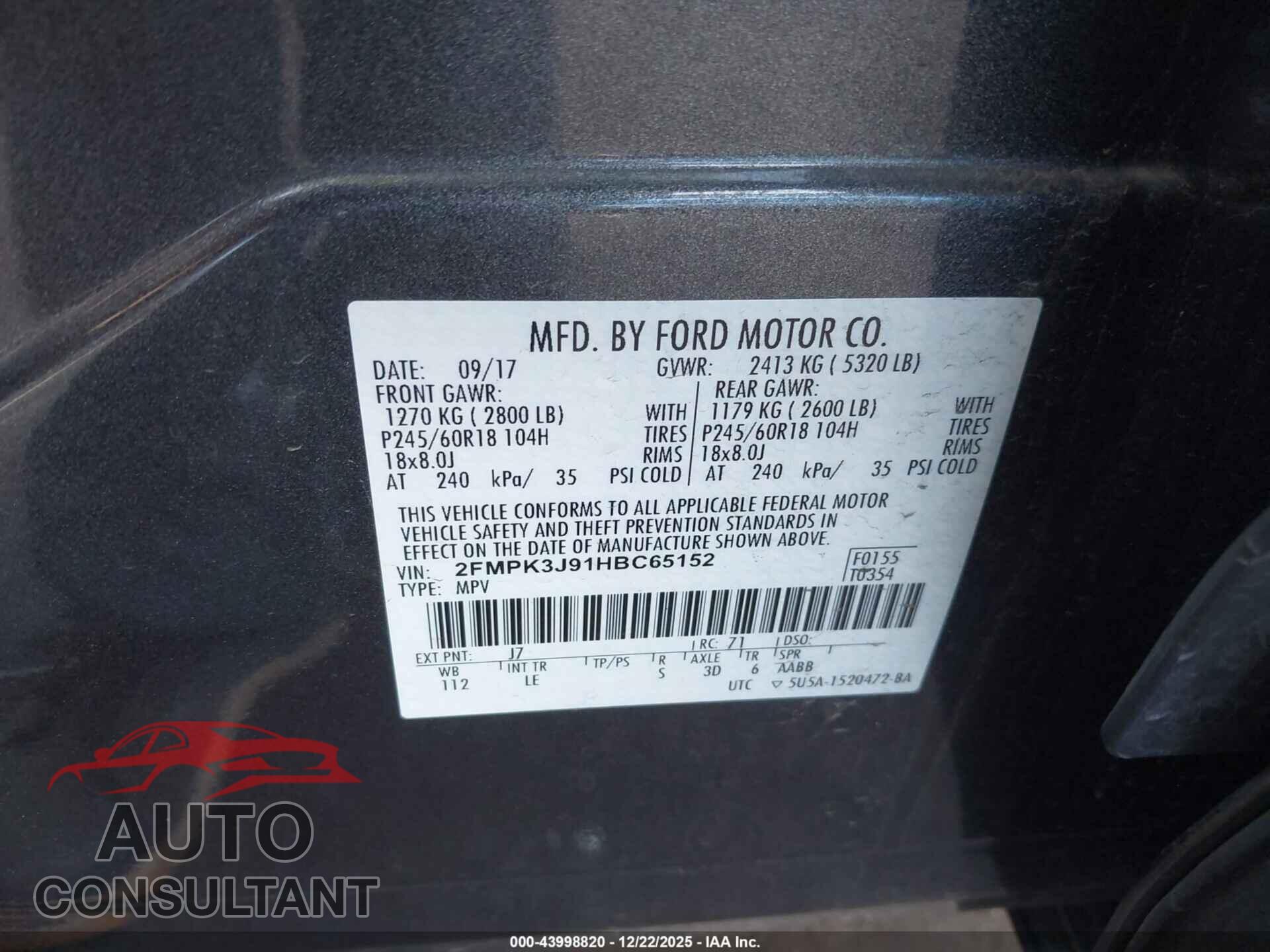 FORD EDGE 2017 - 2FMPK3J91HBC65152