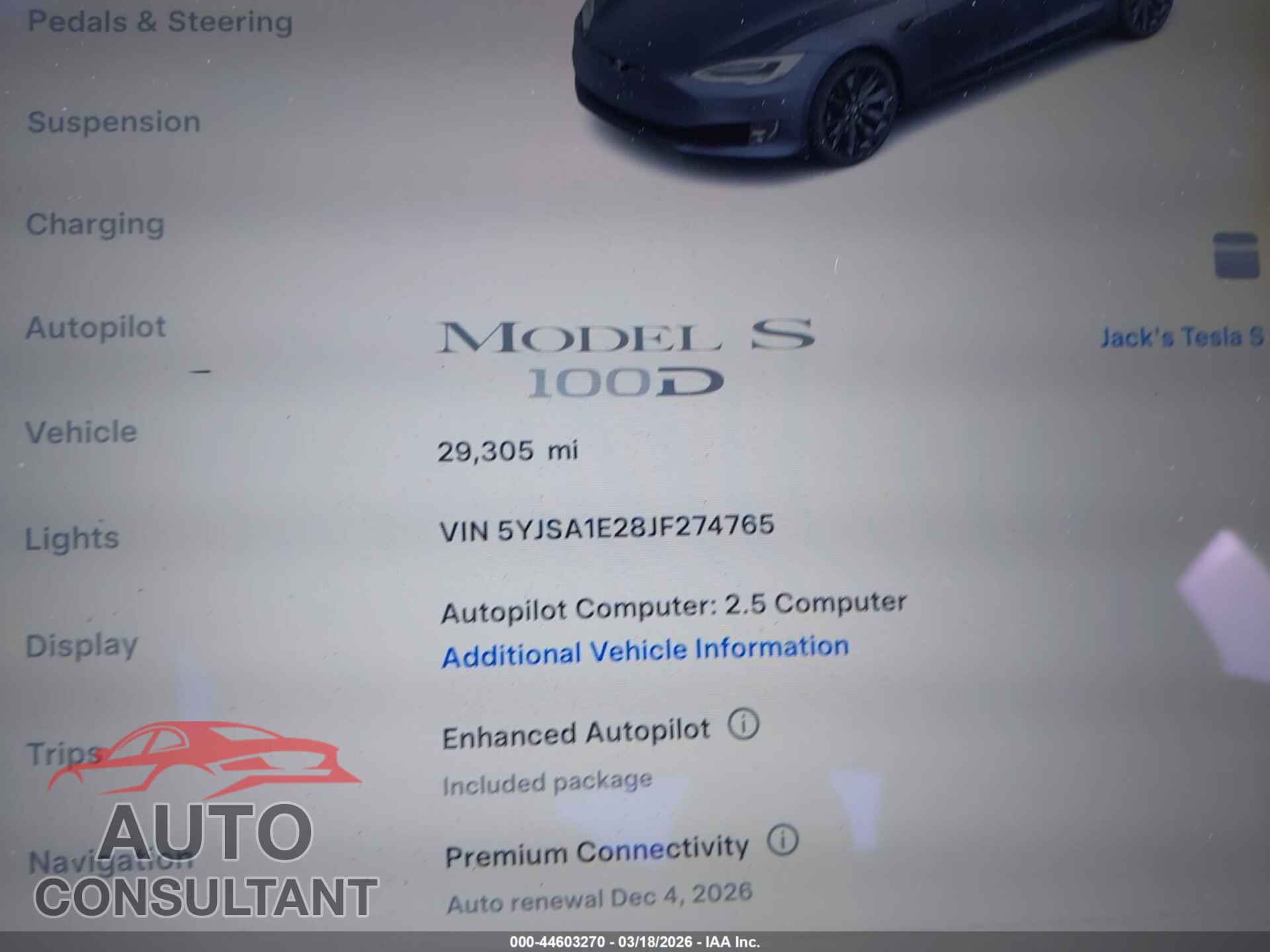 TESLA MODEL S 2018 - 5YJSA1E28JF274765