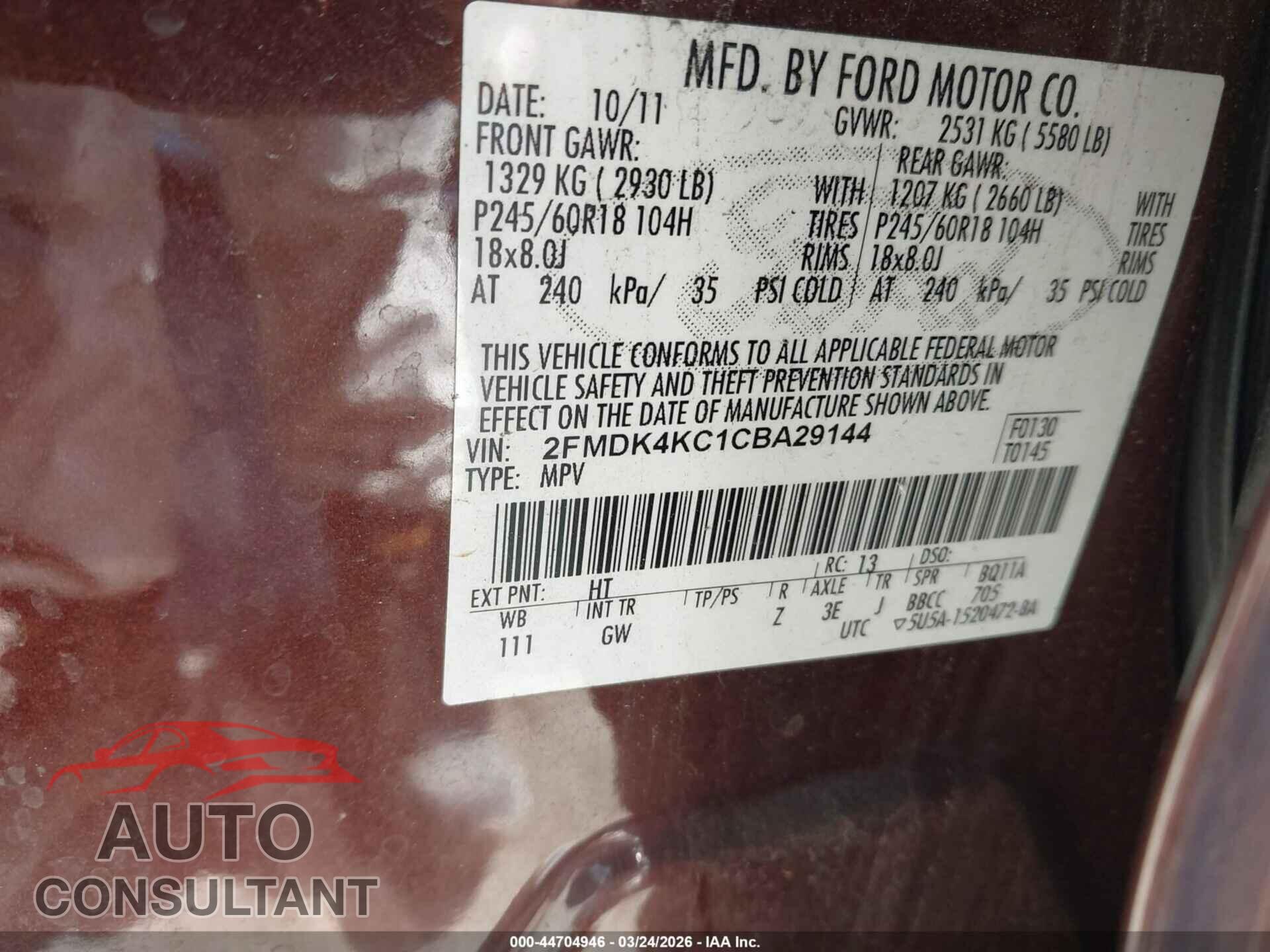 FORD EDGE 2012 - 2FMDK4KC1CBA29144