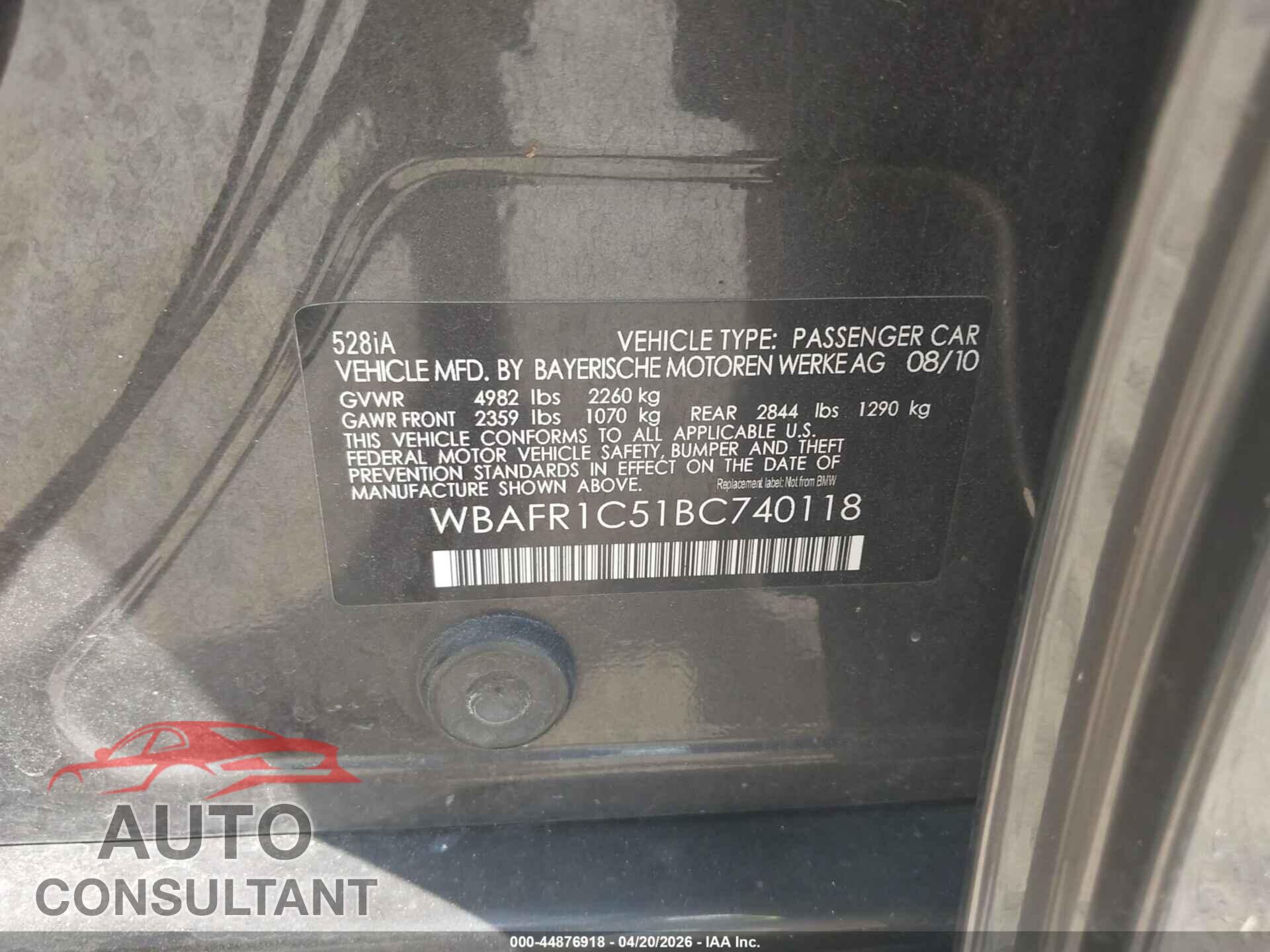 BMW 528I 2011 - WBAFR1C51BC740118