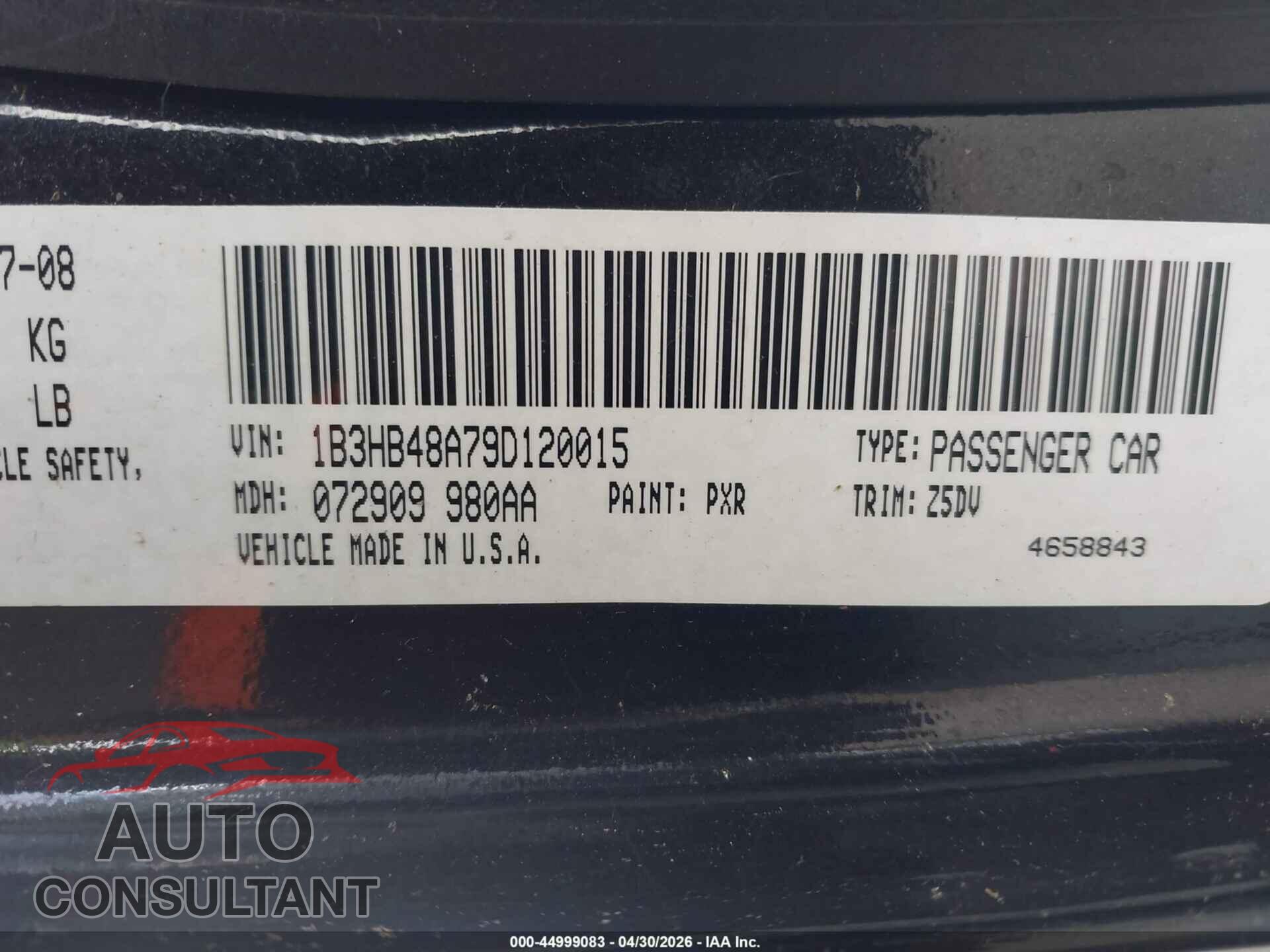 DODGE CALIBER 2009 - 1B3HB48A79D120015