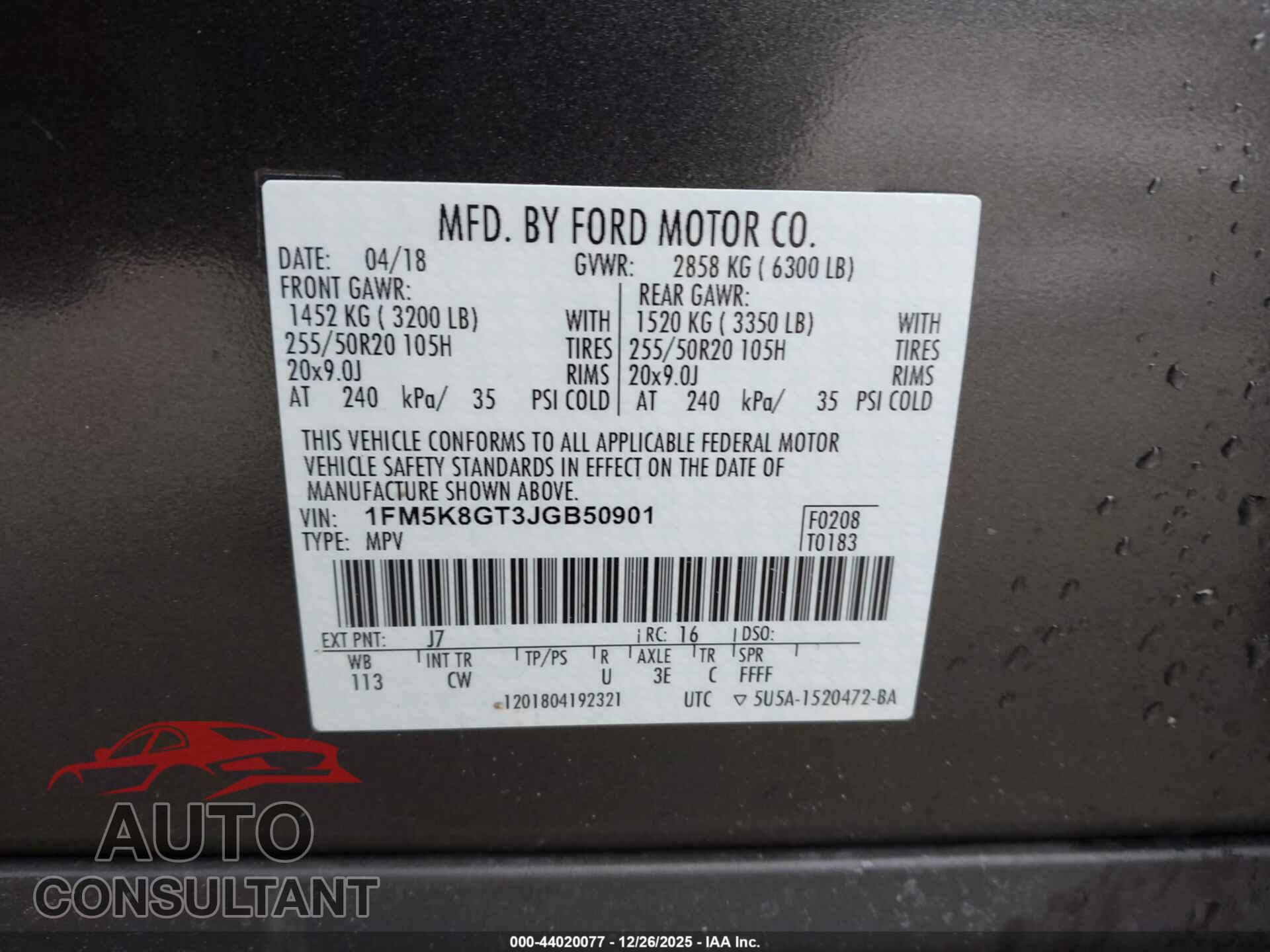 FORD EXPLORER 2018 - 1FM5K8GT3JGB50901