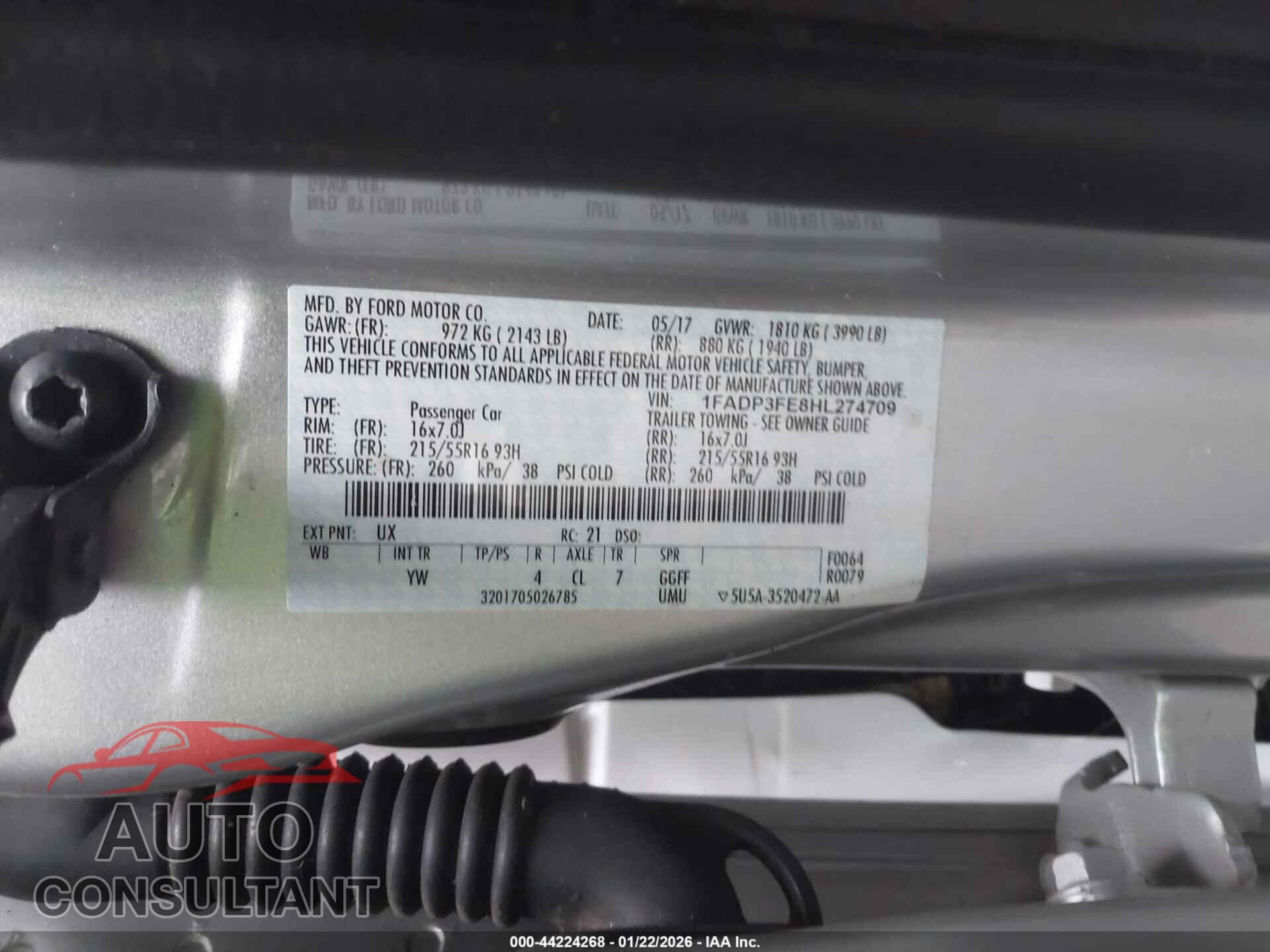 FORD FOCUS 2017 - 1FADP3FE8HL274709