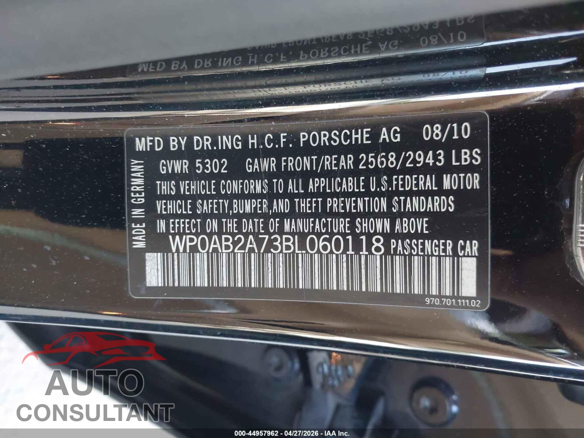 PORSCHE PANAMERA 2011 - WP0AB2A73BL060118