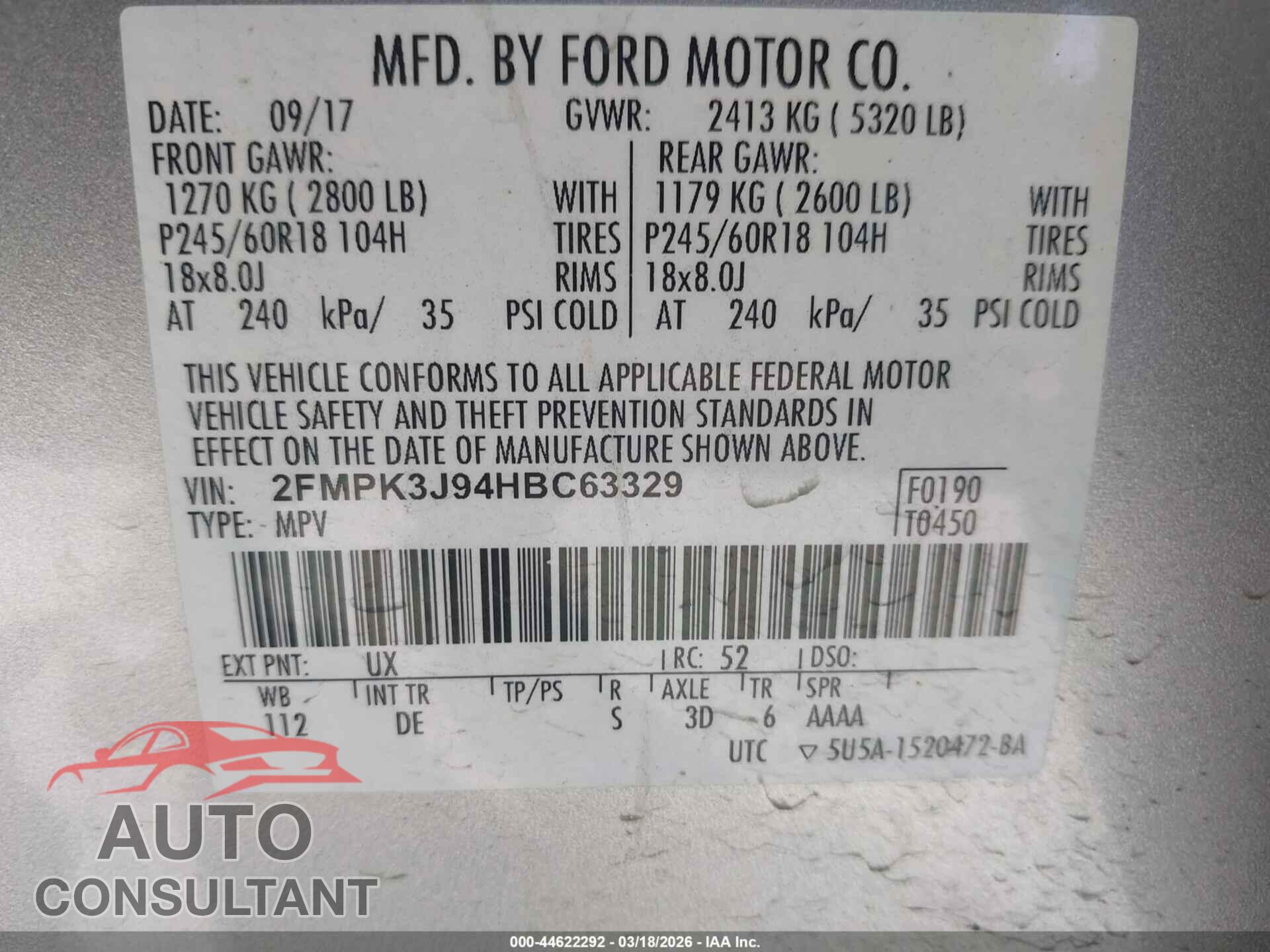 FORD EDGE 2017 - 2FMPK3J94HBC63329