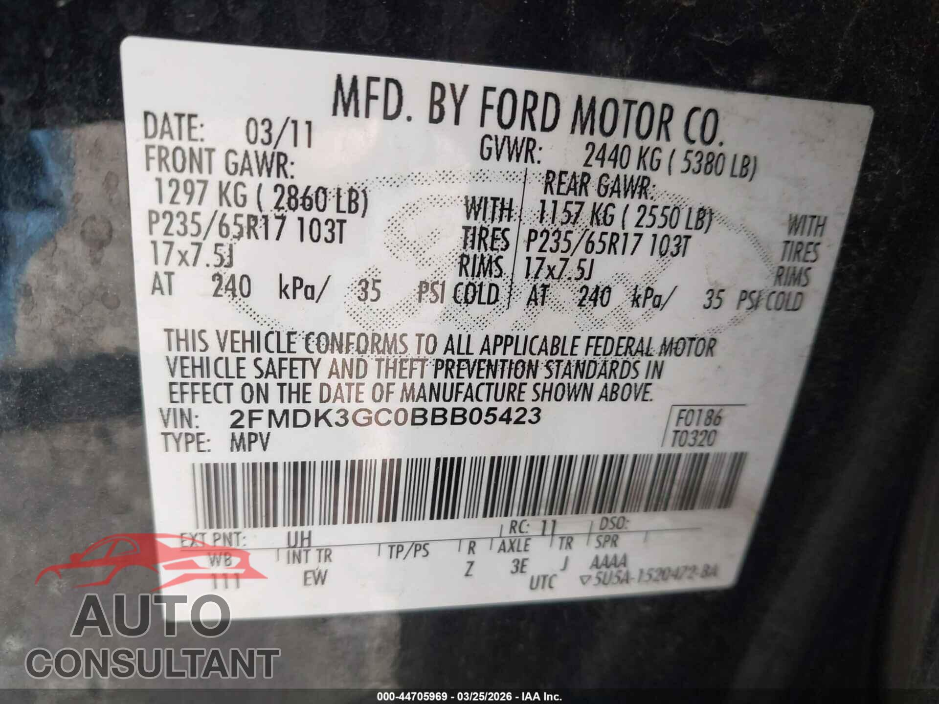 FORD EDGE 2011 - 2FMDK3GC0BBB05423