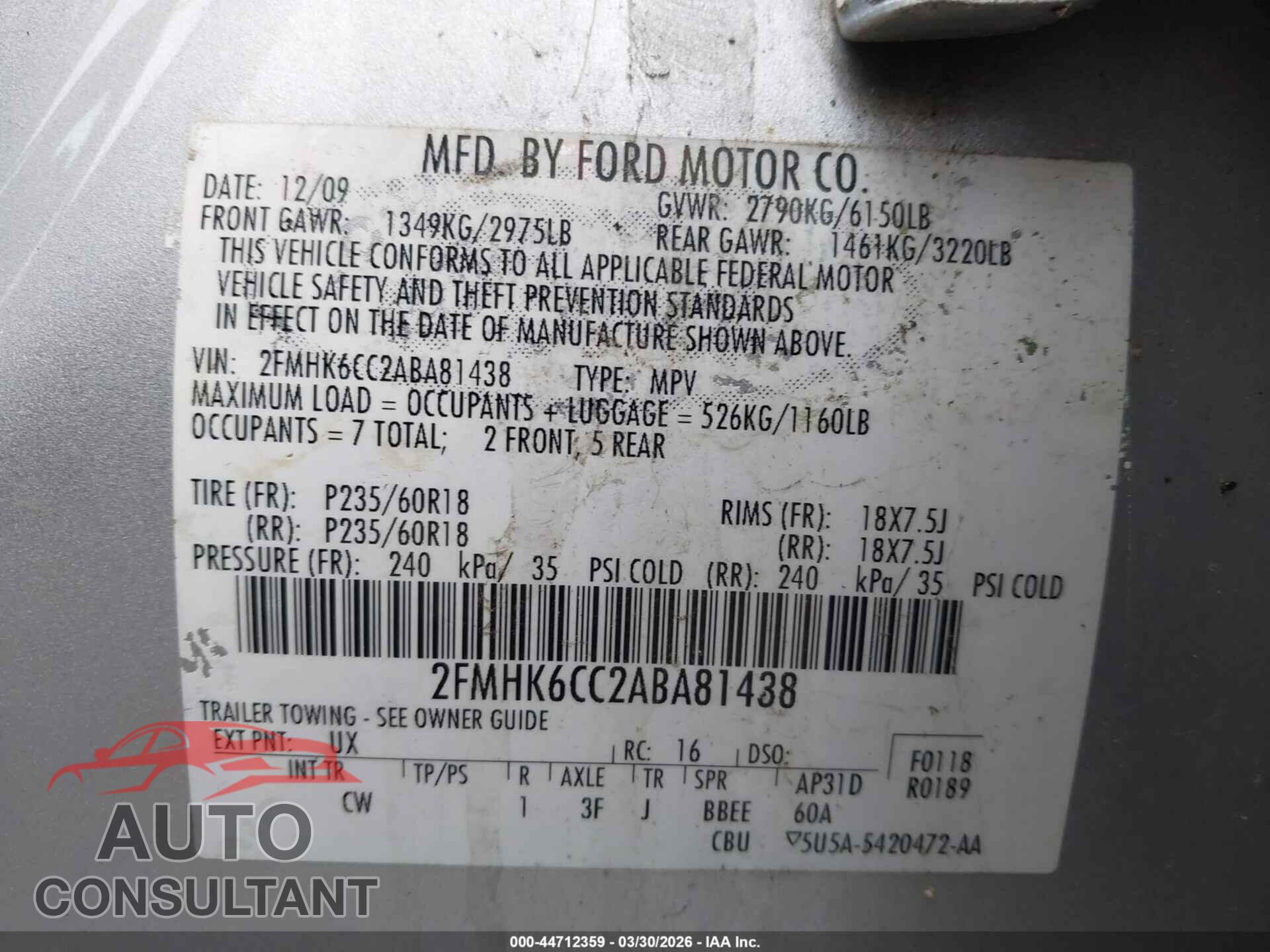 FORD FLEX 2010 - 2FMHK6CC2ABA81438
