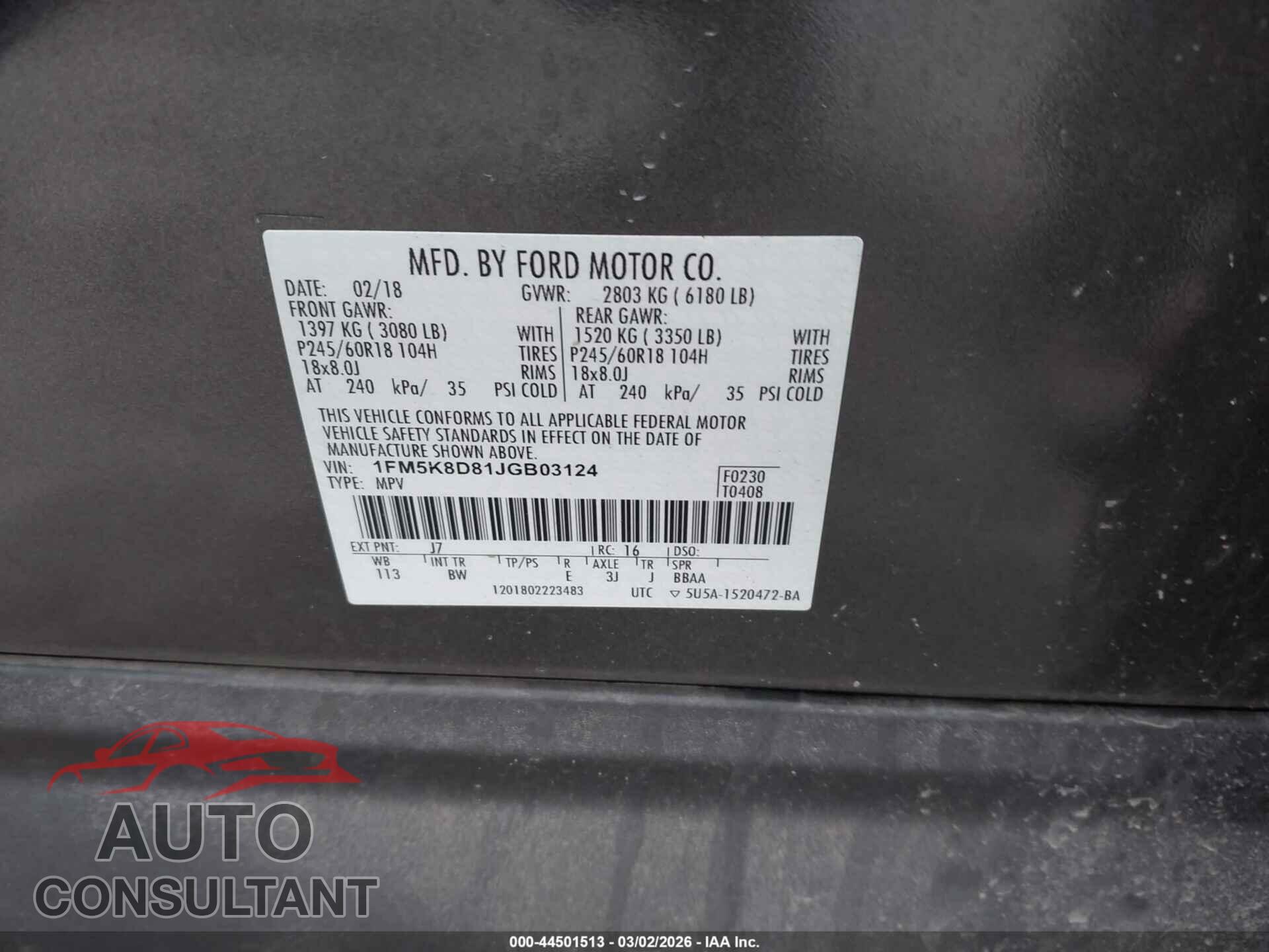 FORD EXPLORER 2018 - 1FM5K8D81JGB03124