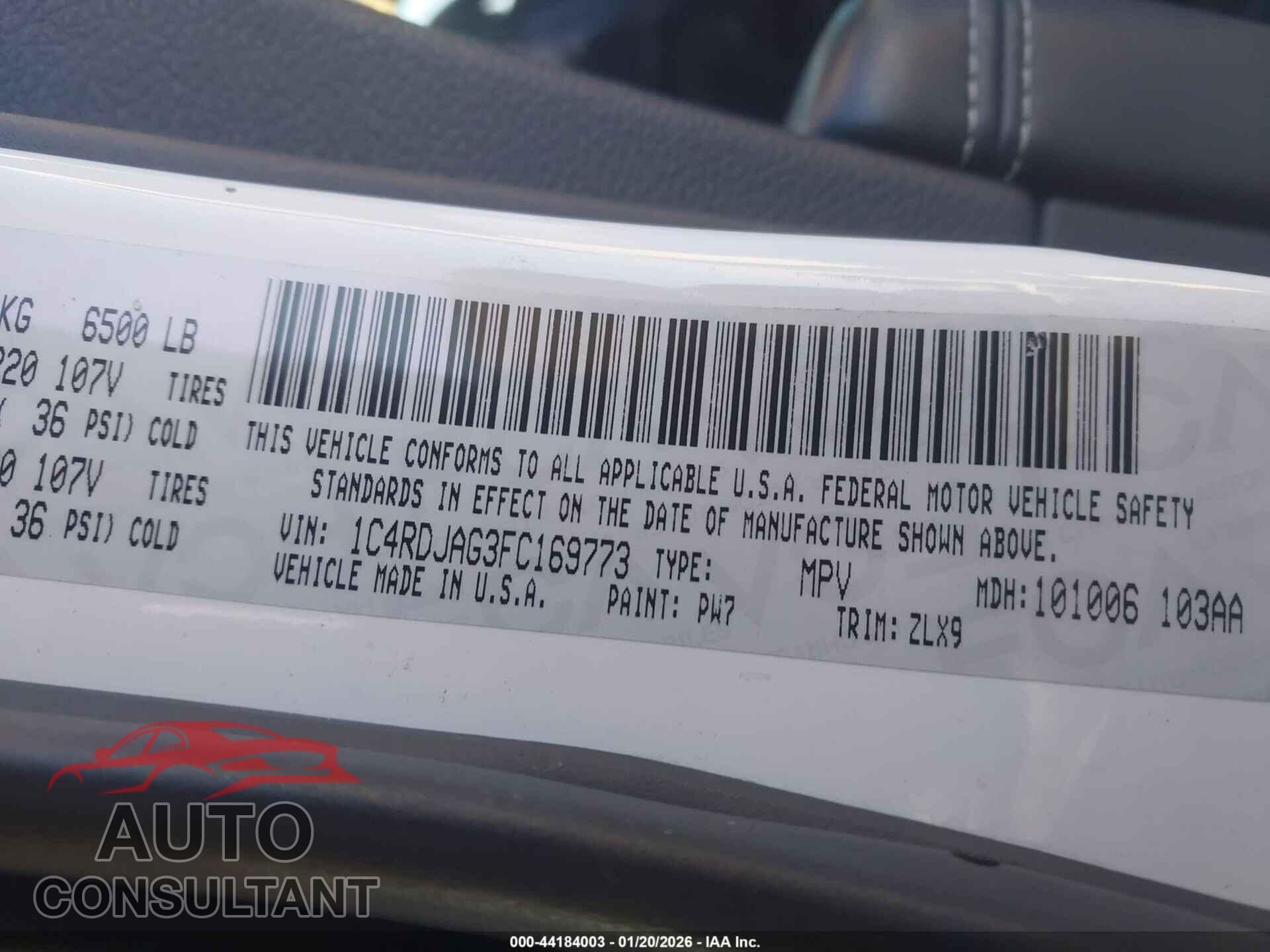 DODGE DURANGO 2015 - 1C4RDJAG3FC169773