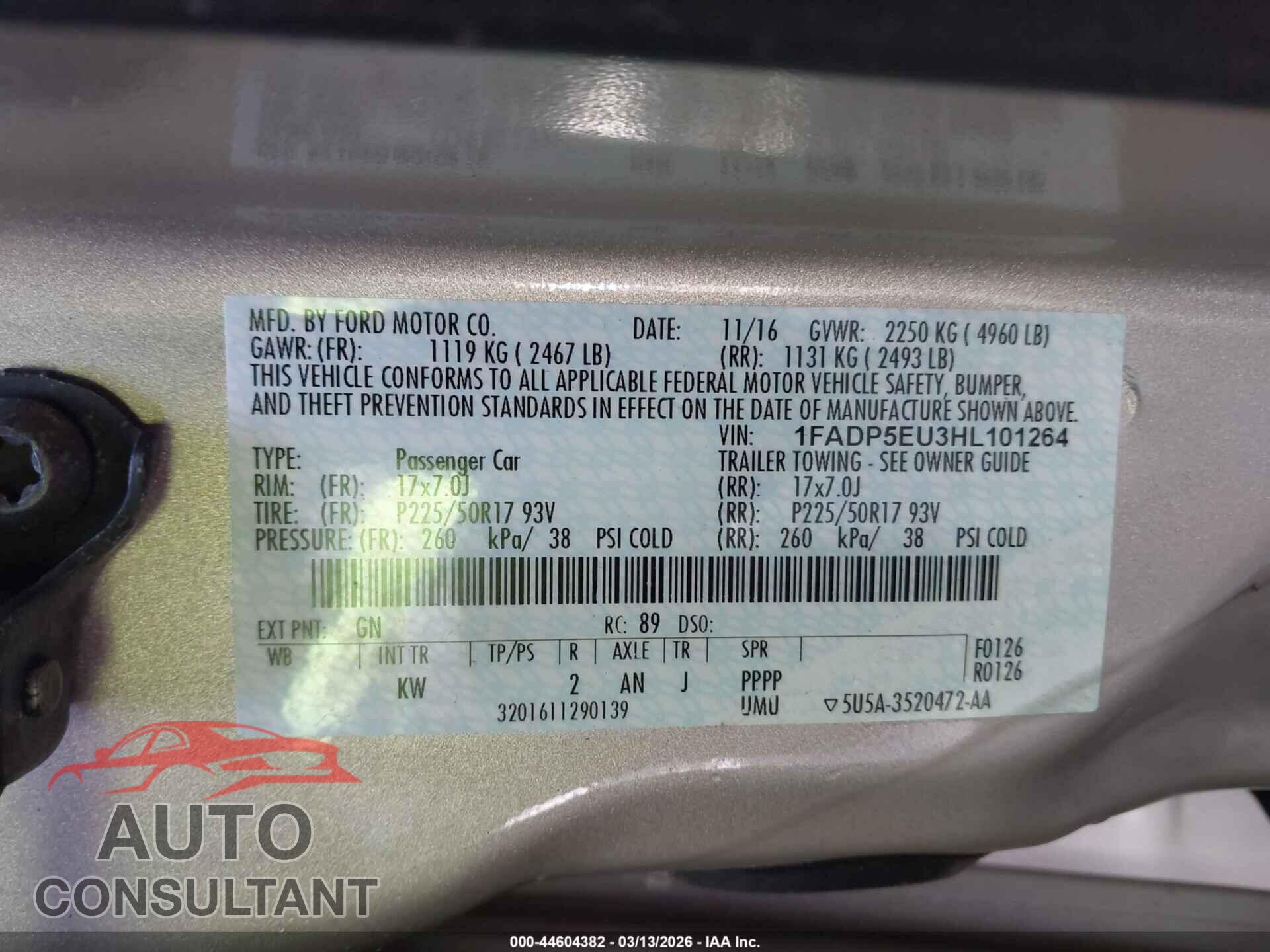FORD C-MAX ENERGI 2017 - 1FADP5EU3HL101264