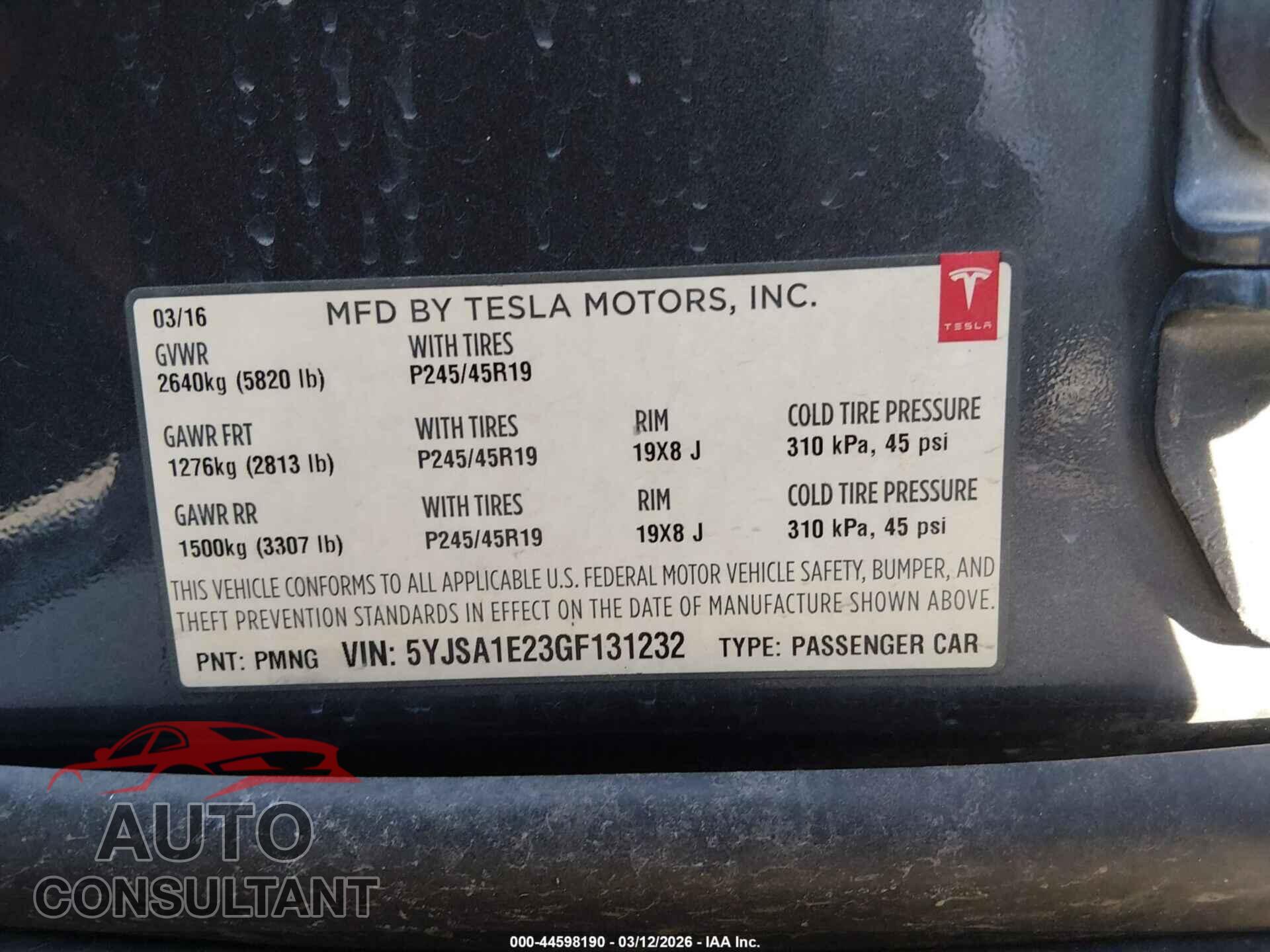 TESLA MODEL S 2016 - 5YJSA1E23GF131232