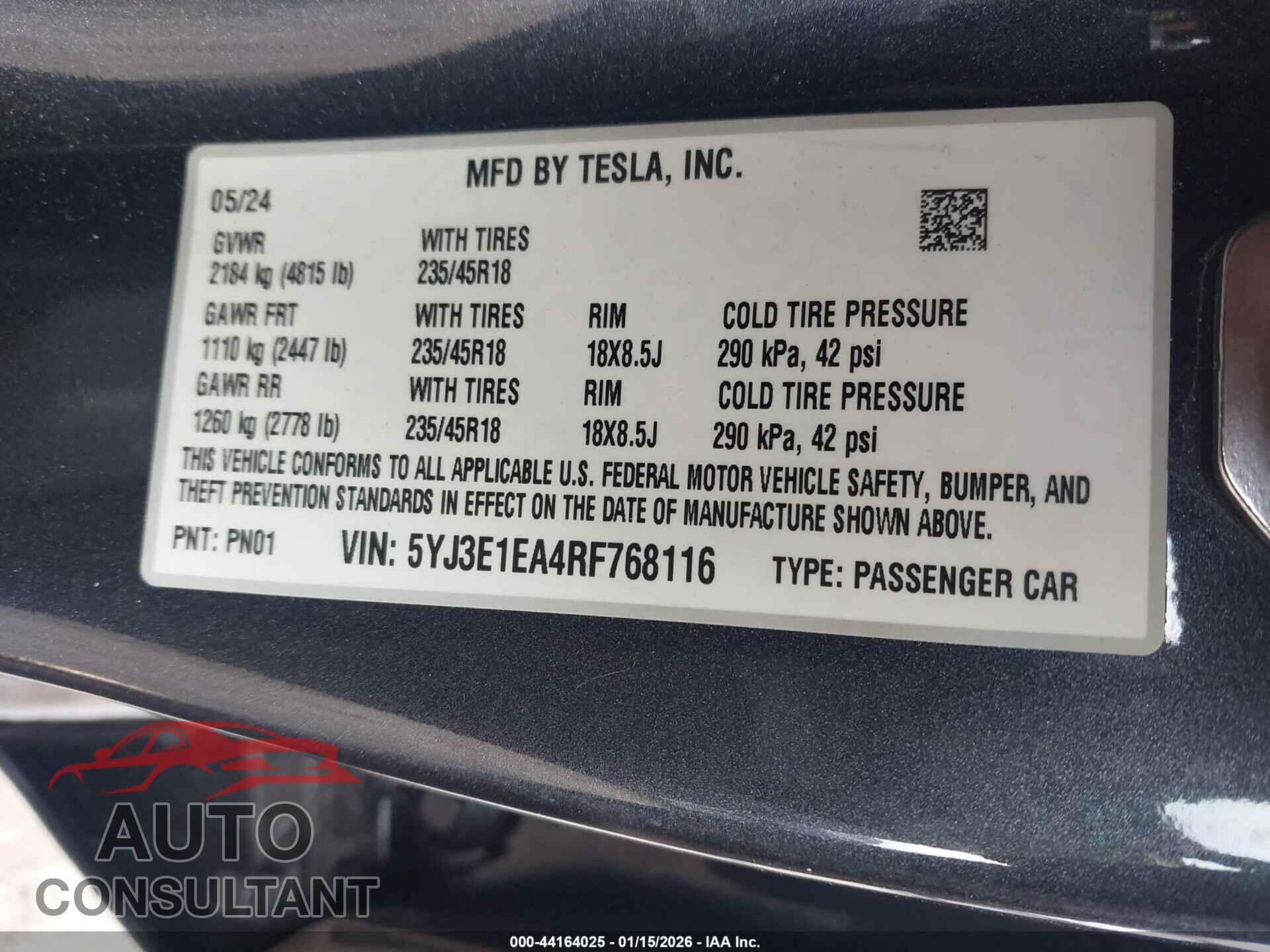 TESLA MODEL 3 2024 - 5YJ3E1EA4RF768116