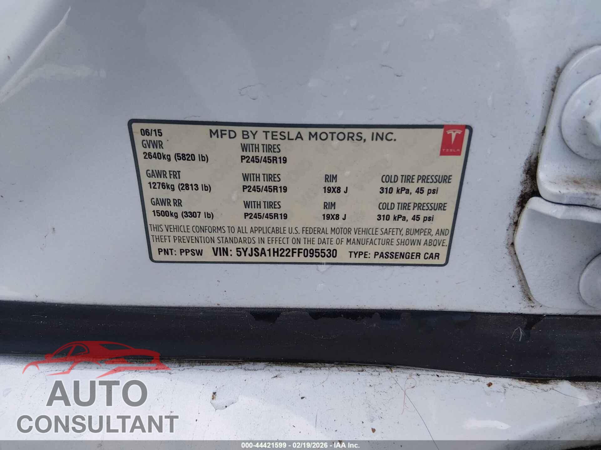TESLA MODEL S 2015 - 5YJSA1H22FF095530