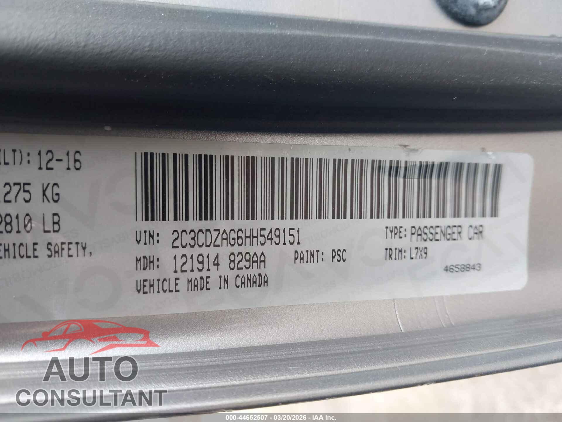 DODGE CHALLENGER 2017 - 2C3CDZAG6HH549151