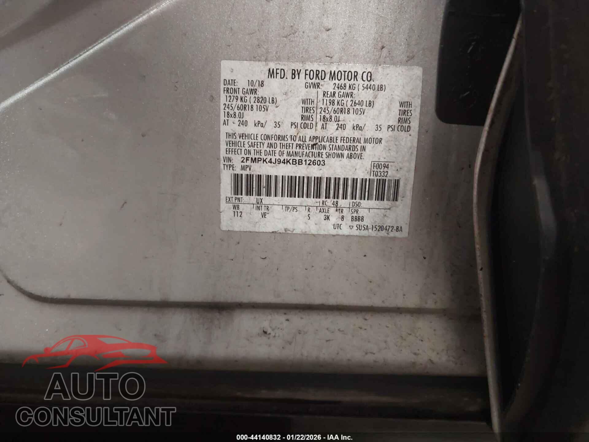 FORD EDGE 2019 - 2FMPK4J94KBB12603
