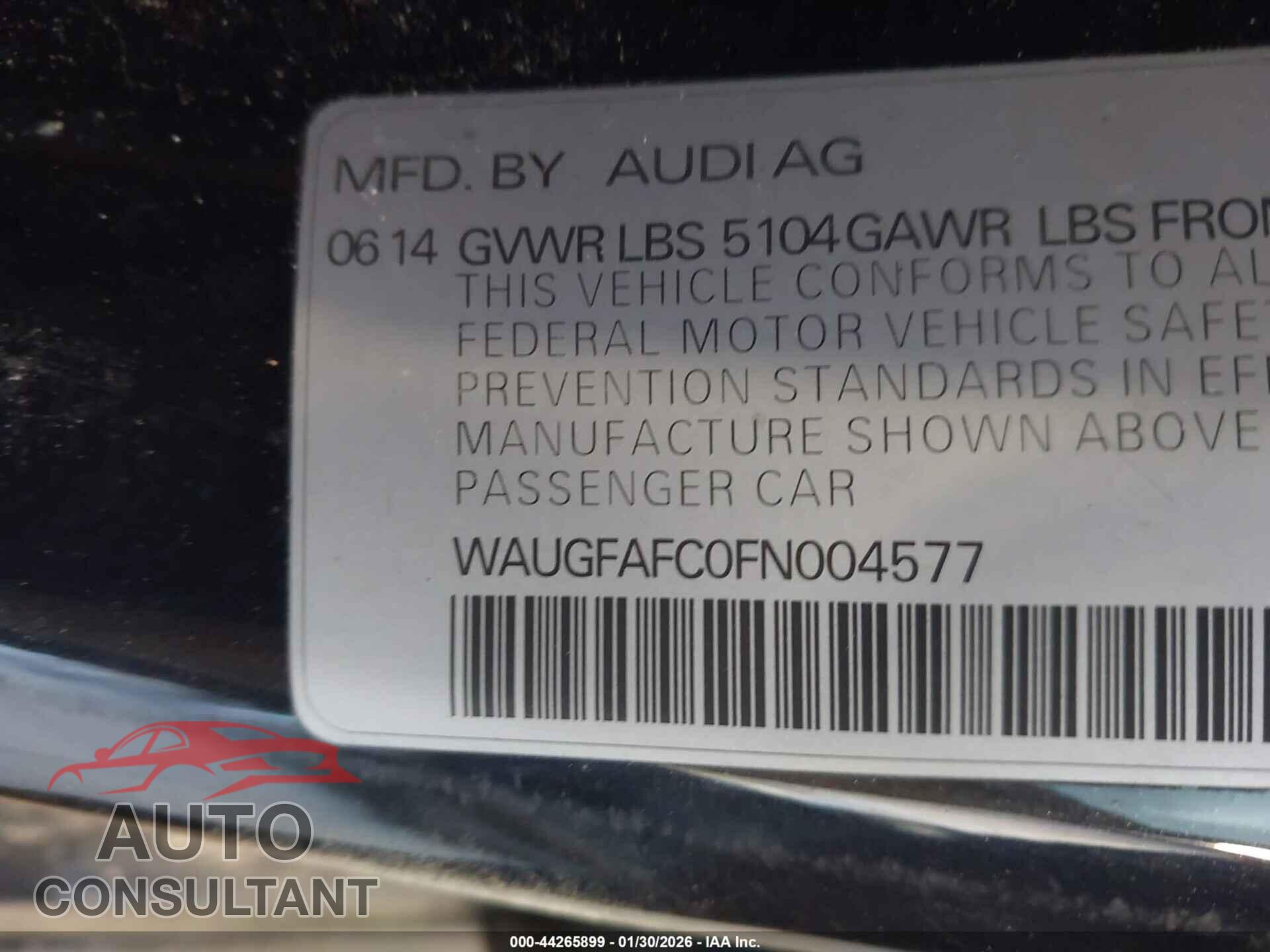 AUDI A6 2015 - WAUGFAFC0FN004577